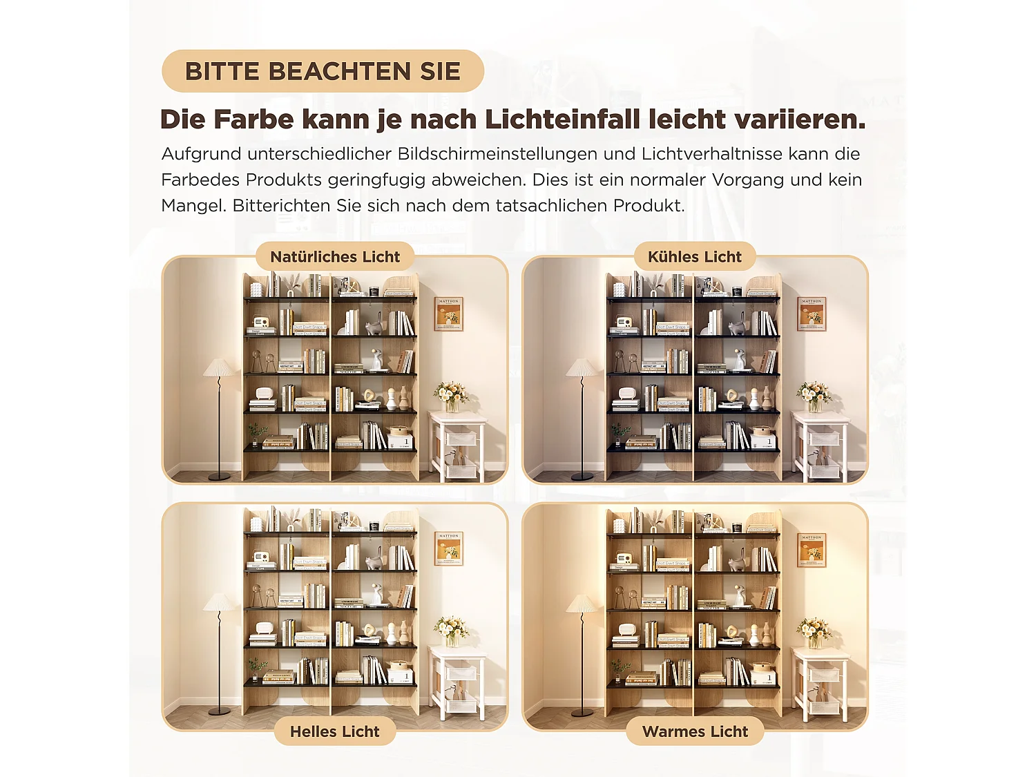 Bibliothèque de style moderne - bibliothèque autoportante à cinq niveaux - design ouvert - Naturel