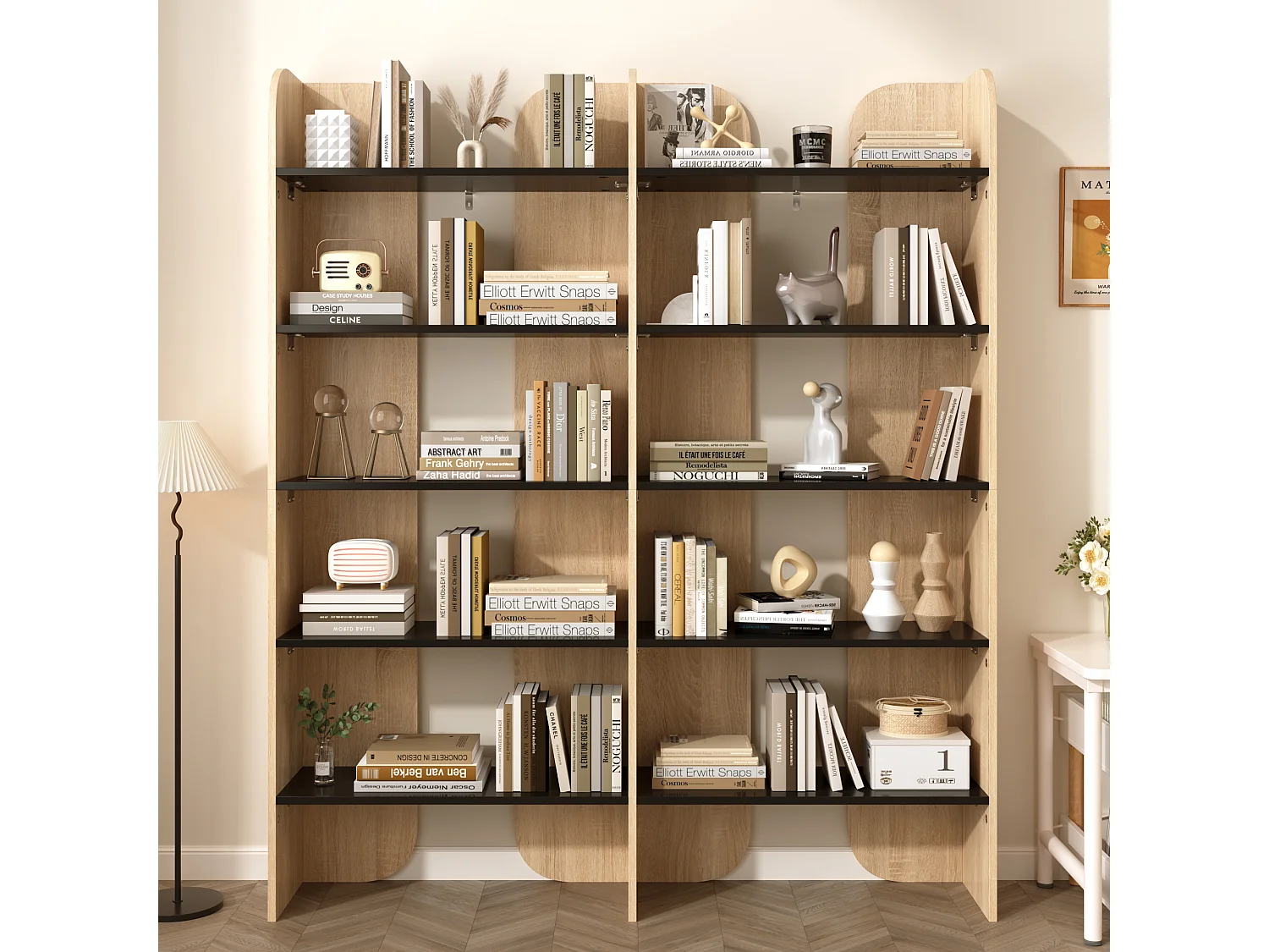 Bibliothèque de style moderne - bibliothèque autoportante à cinq niveaux - design ouvert - Naturel