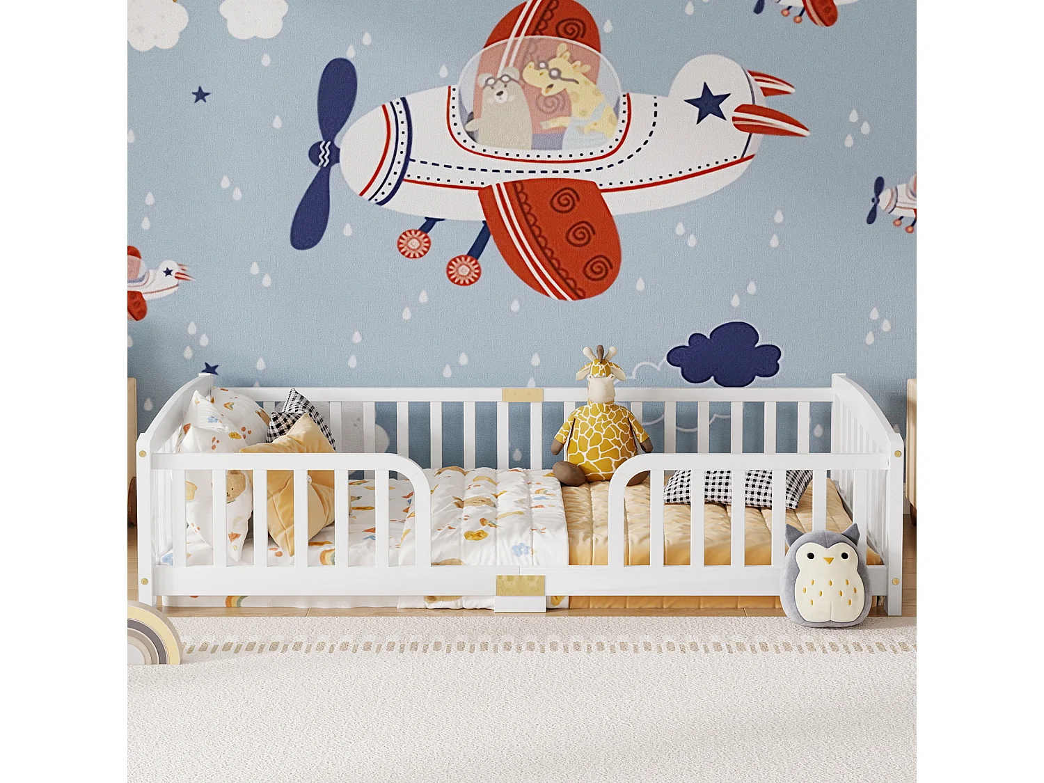 Lit au sol enfant 90x200 cm en pin - Sans sommier à lattes - Blanc