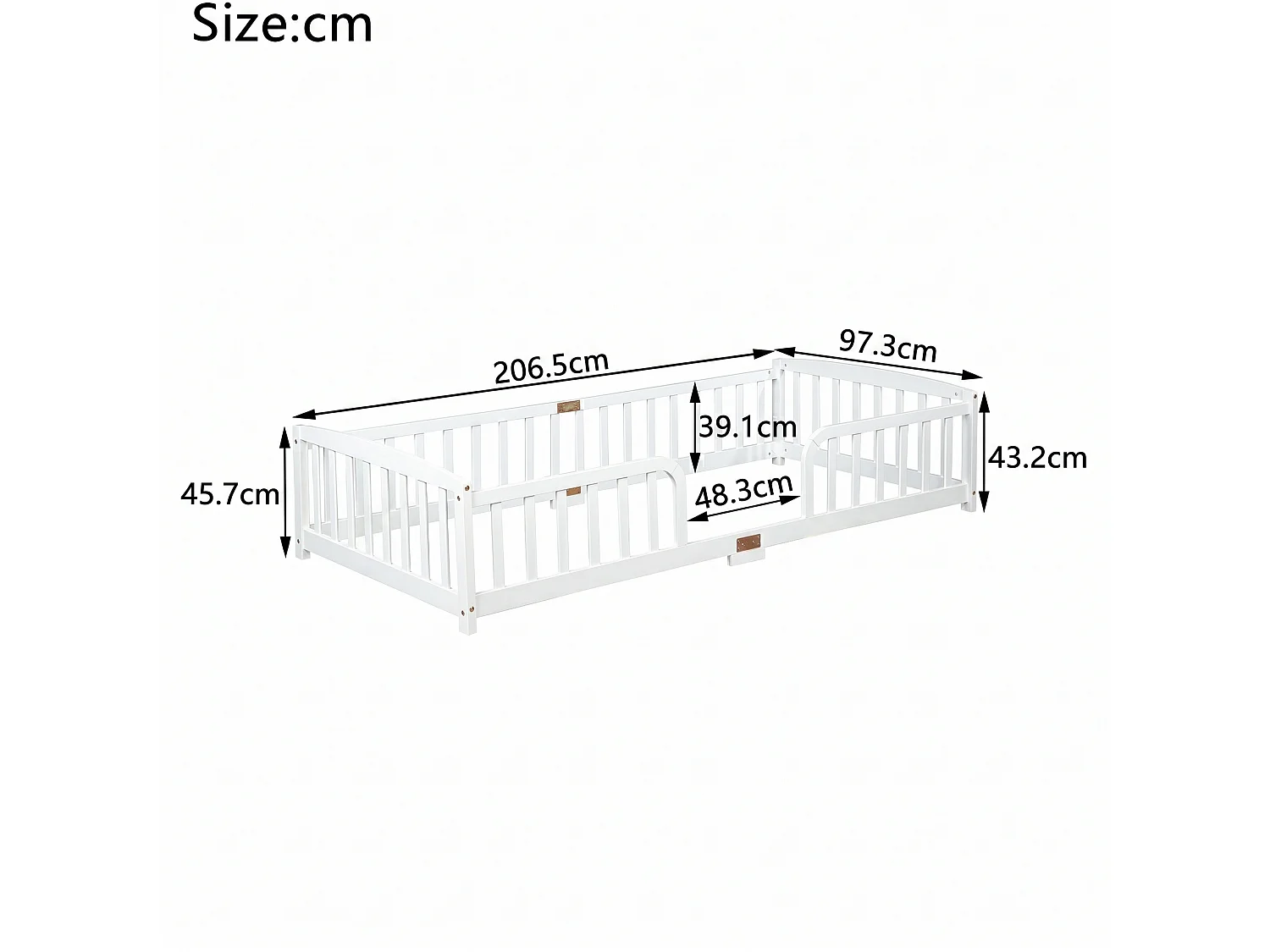 Lit au sol enfant 90x200 cm en pin - Sans sommier à lattes - Blanc