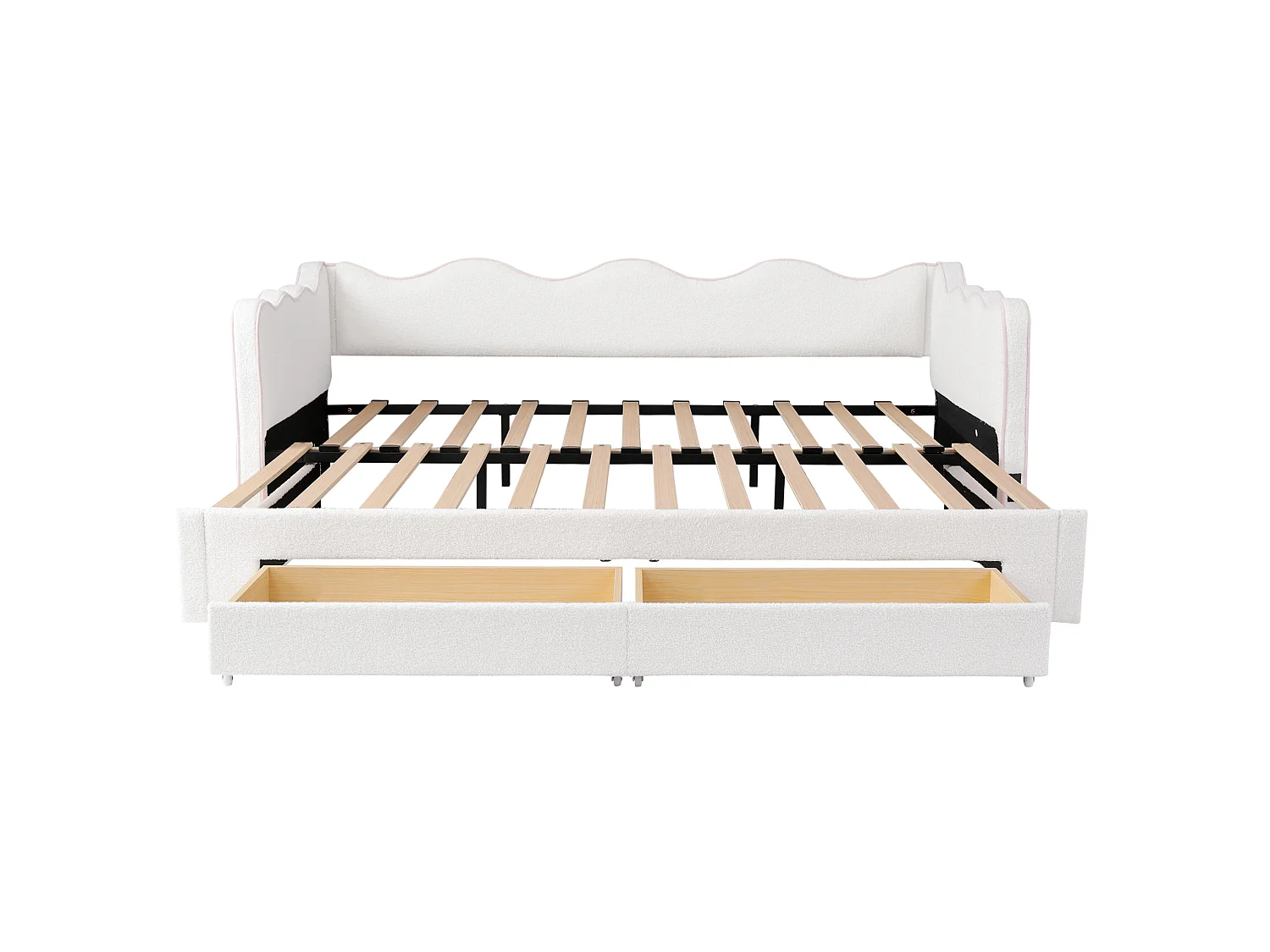 Sofá-cama de criança 90x200/180x200 cm com USB/Tipo-C e 2 gavetas - Tecido bouclé bege