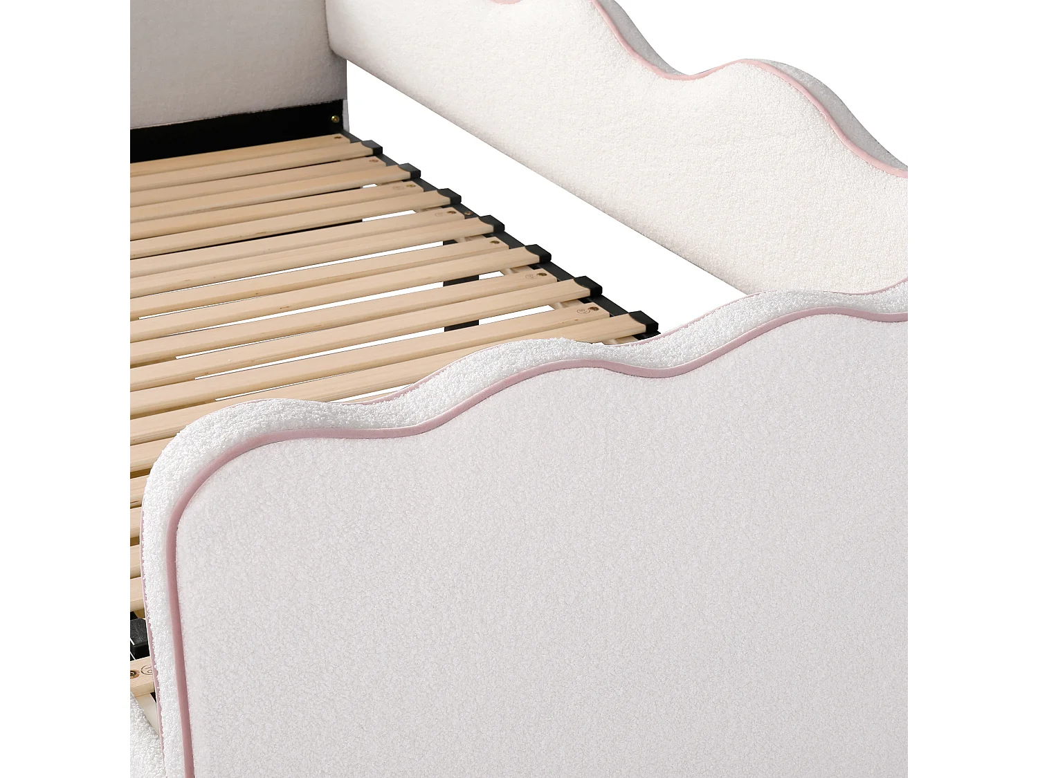 Sofá-cama de criança 90x200/180x200 cm com USB/Tipo-C e 2 gavetas - Tecido bouclé bege