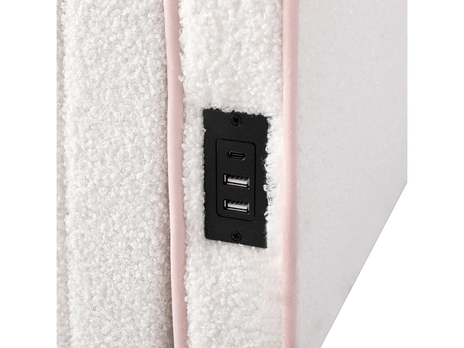 Sofá-cama de criança 90x200/180x200 cm com USB/Tipo-C e 2 gavetas - Tecido bouclé bege