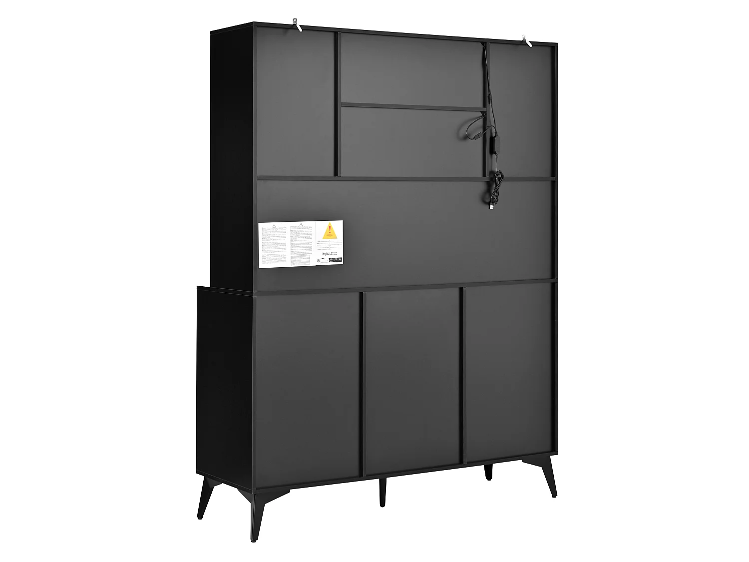 Aparador de cozinha com iluminação LED, 3 gavetas e 6 portas - Preto e branco