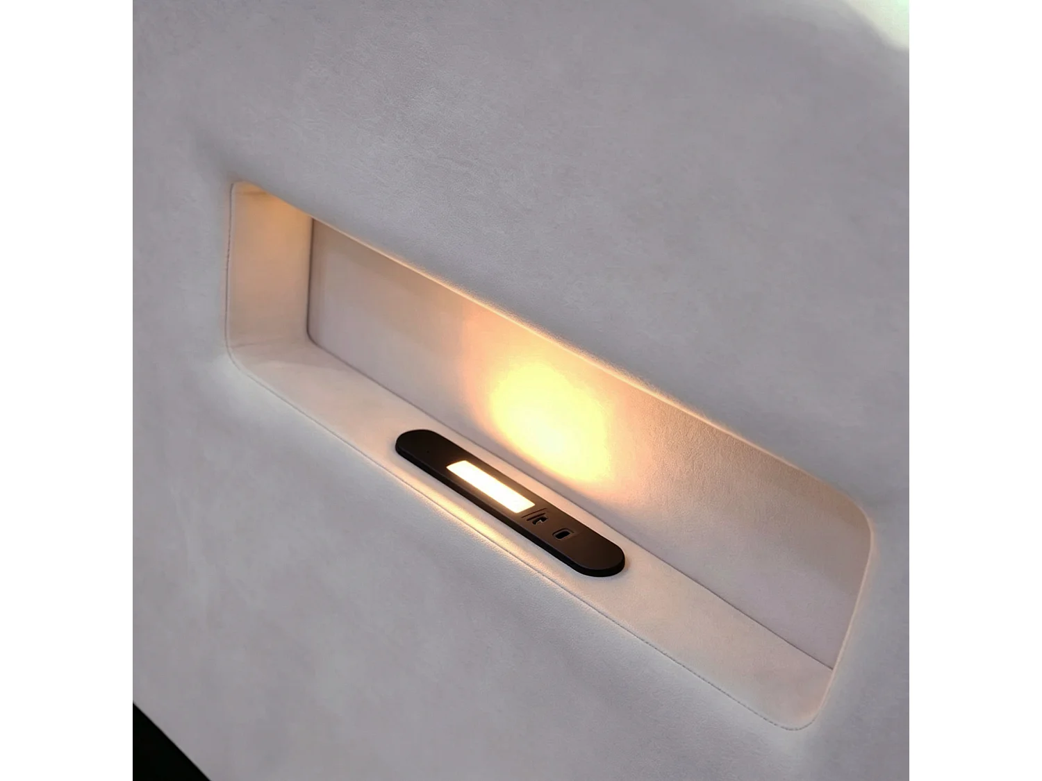 Lit enfant 90x200 cm en velours avec 4 tiroirs, LED et USB - Gris clair