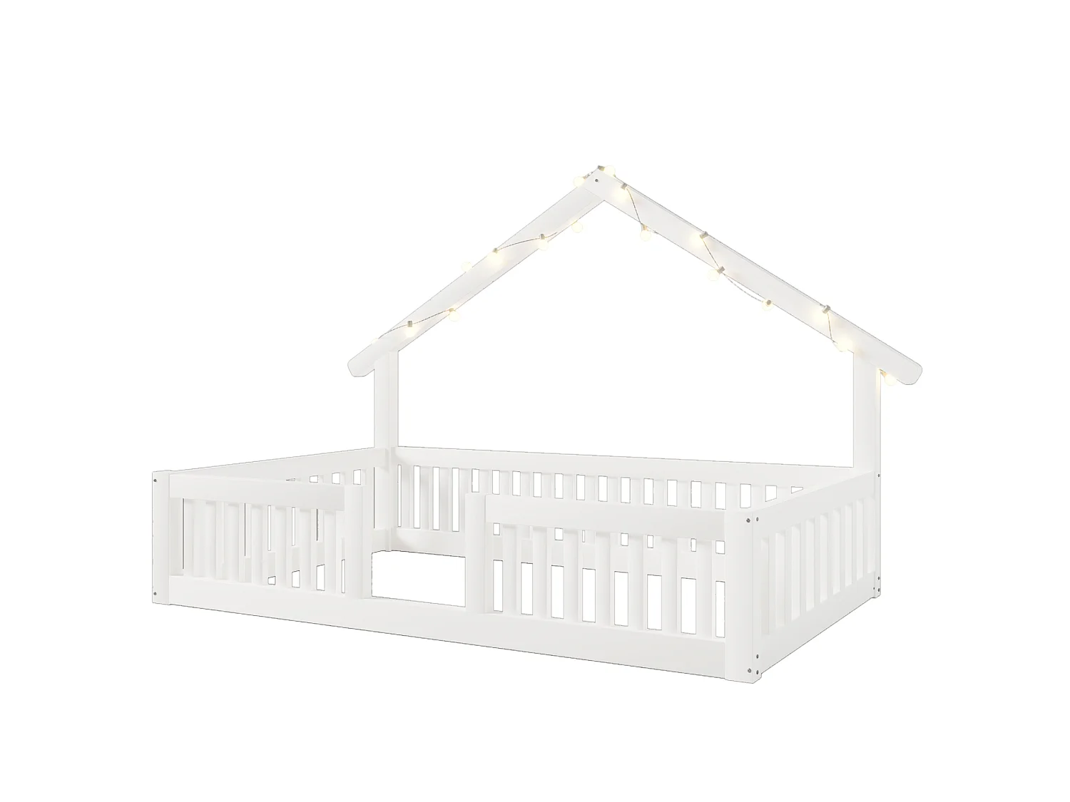 Träkoja-säng 90x200 cm - med säkerhetsbarriärer och säkerhetsdörr - med LED - MDF+furu - Vit (madrass ingår ej)