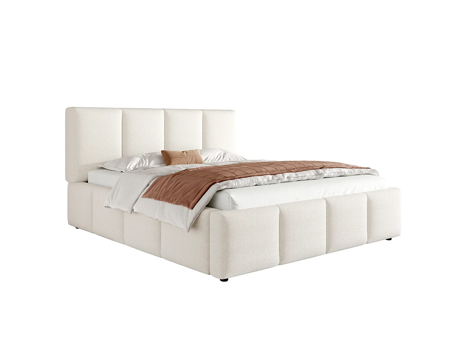 Volwassenenbed 160x200 cm in beige bouclé stof met lattenbodem
