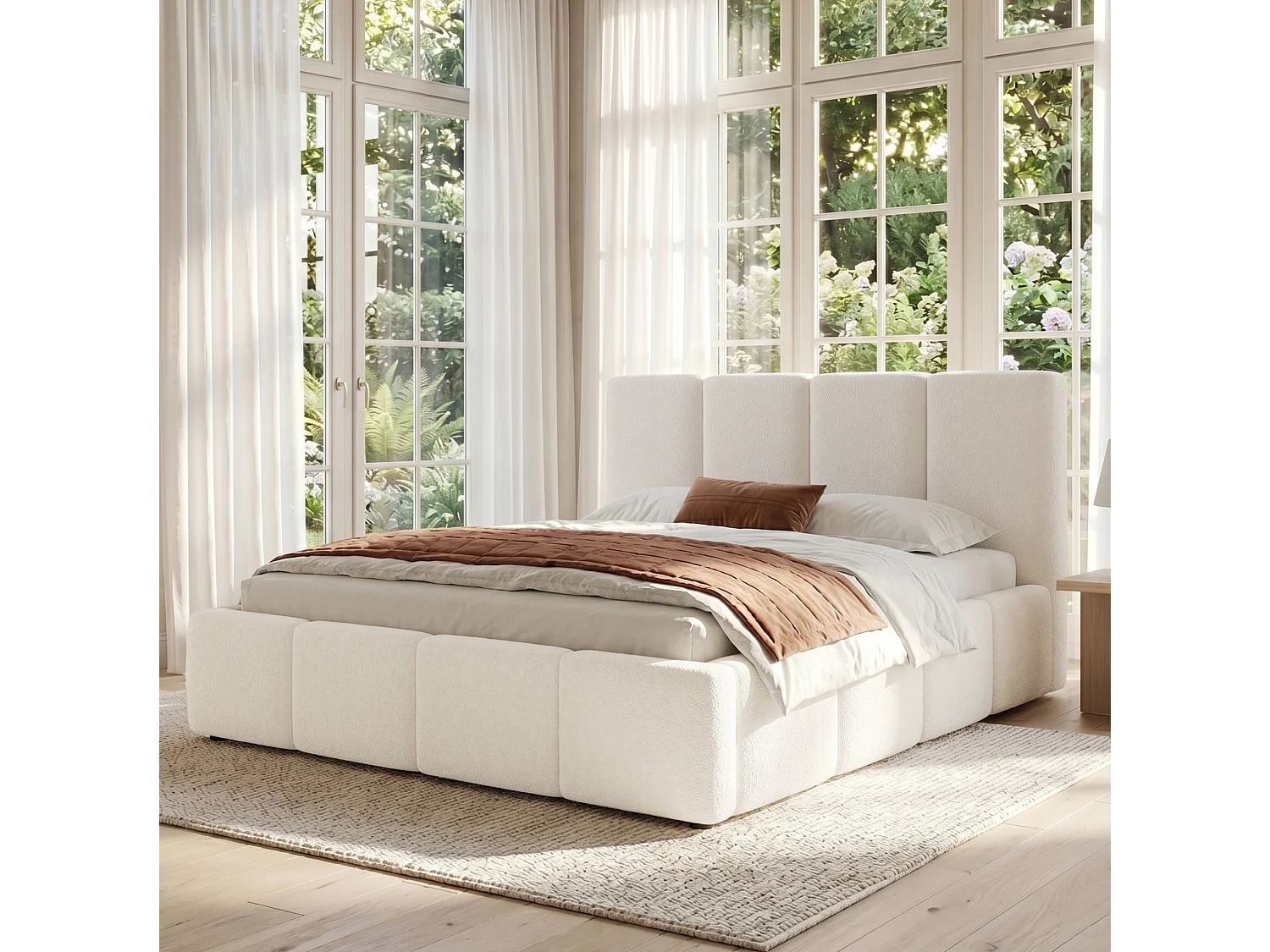 Volwassenenbed 160x200 cm in beige bouclé stof met lattenbodem