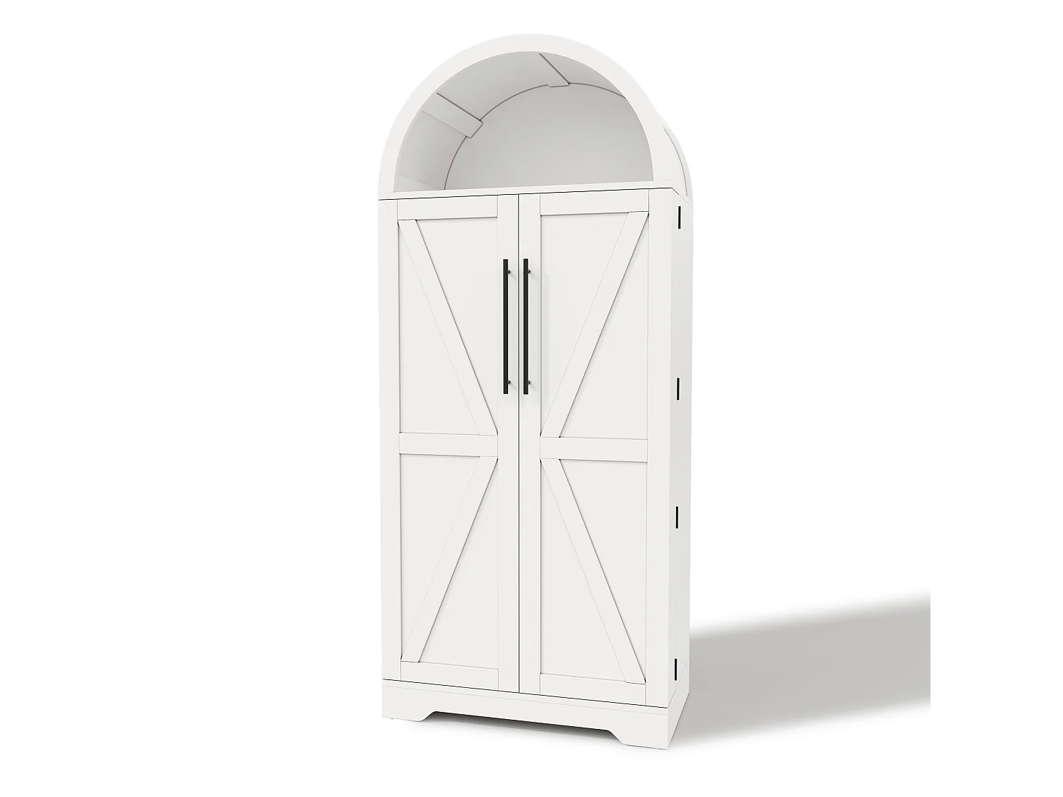 Aparador de cozinha branco com portas e prateleira aberta
