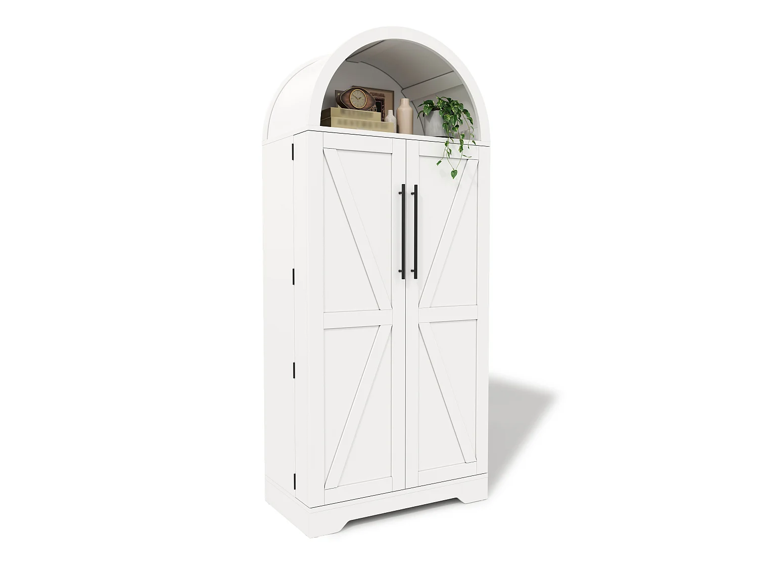 Aparador de cozinha branco com portas e prateleira aberta