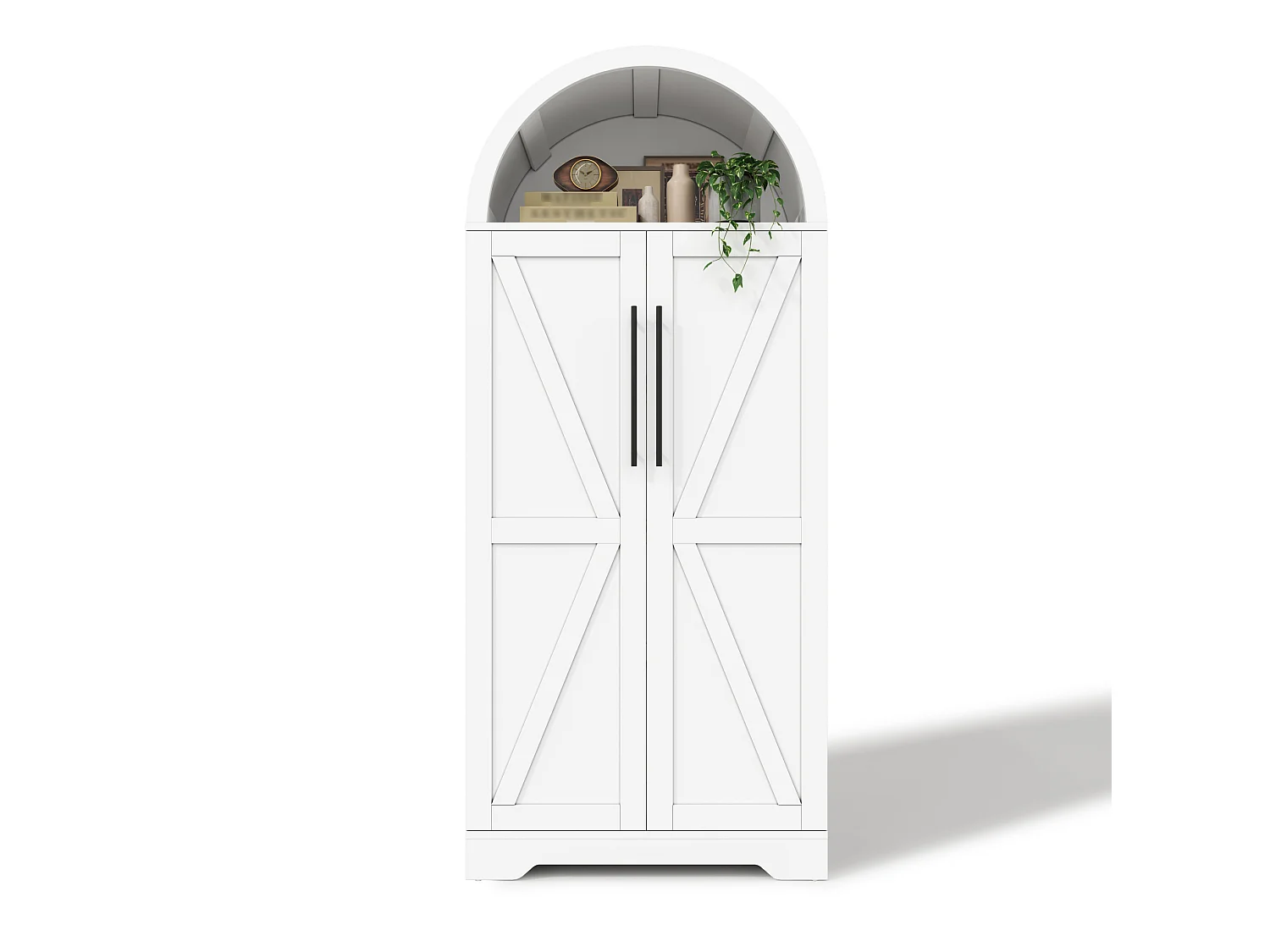 Aparador de cozinha branco com portas e prateleira aberta