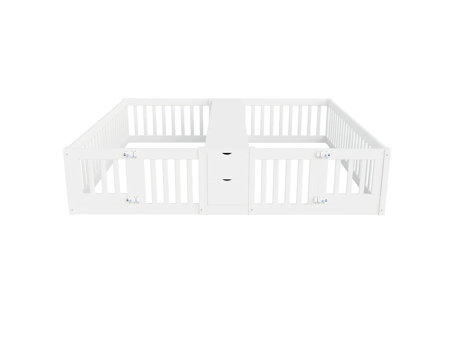 Barnsäng 90x200 cm med 2 sovplatser, 2 lådor och hyllplan - Utan ribbotten - Vit