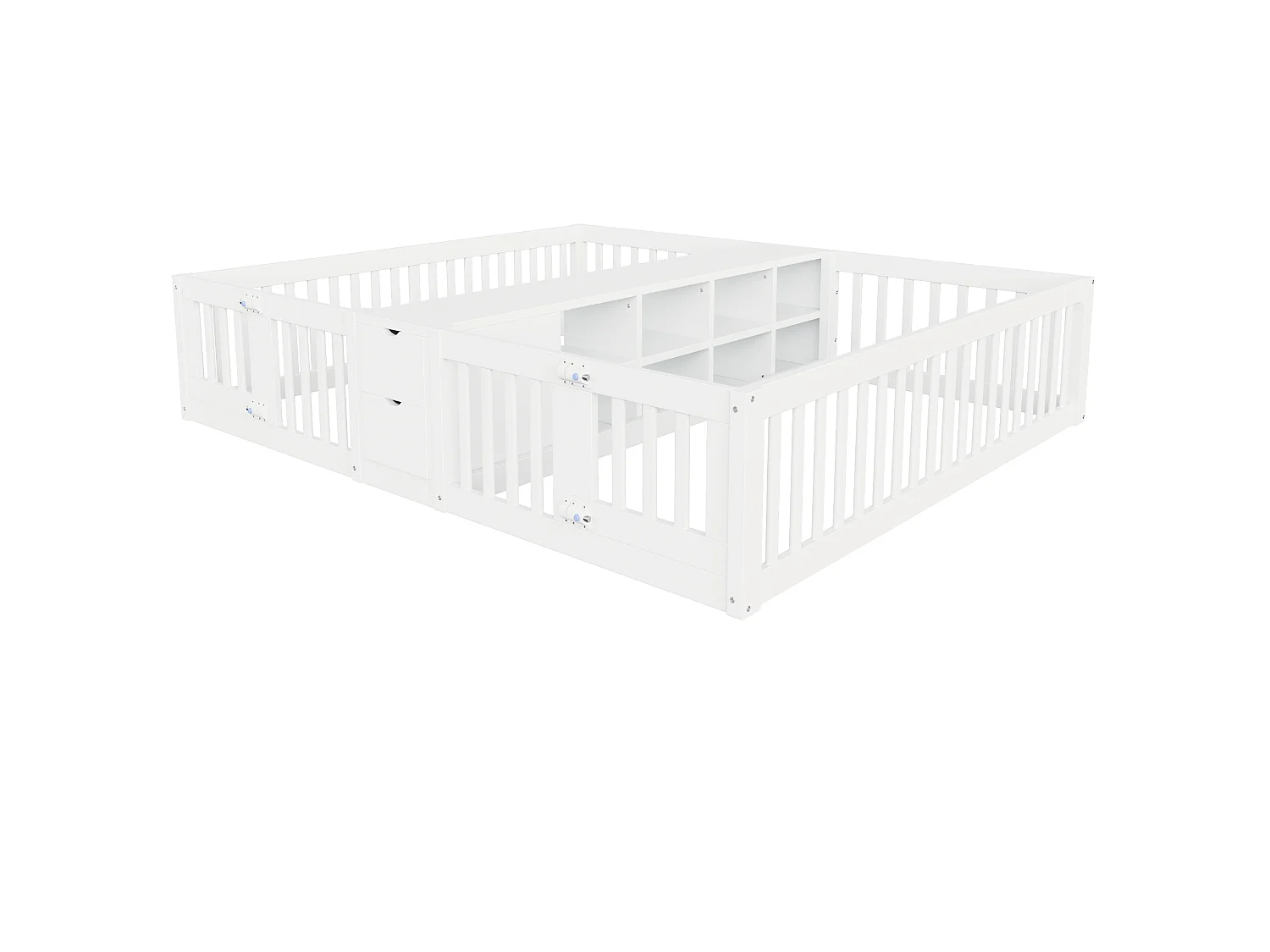 Barnsäng 90x200 cm med 2 sovplatser, 2 lådor och hyllplan - Utan ribbotten - Vit