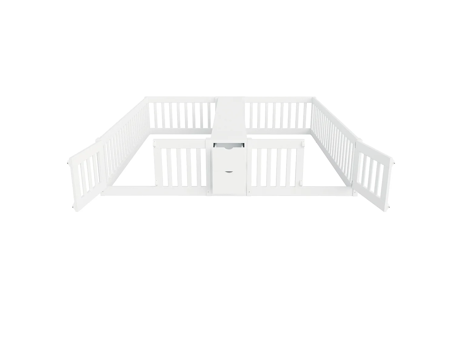 Barnsäng 90x200 cm med 2 sovplatser, 2 lådor och hyllplan - Utan ribbotten - Vit