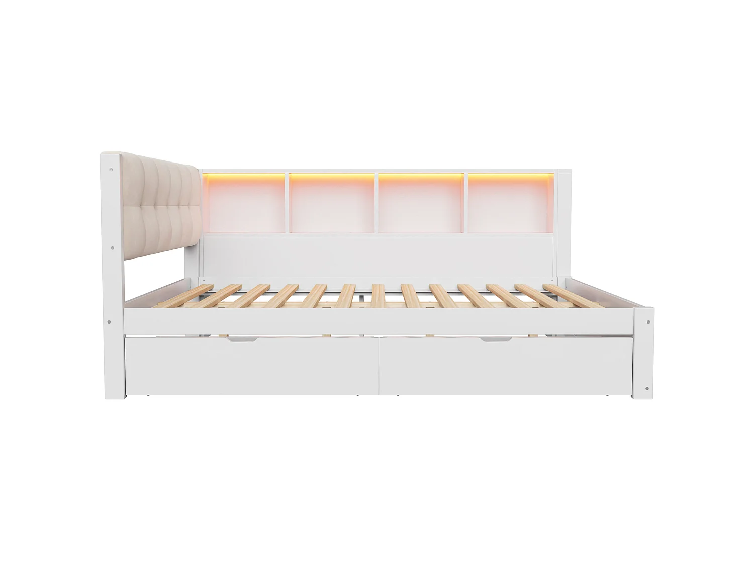 Slaapbank voor volwassenen 140x200 cm met 2 lades, USB-poort en LED-verlichting - Wit