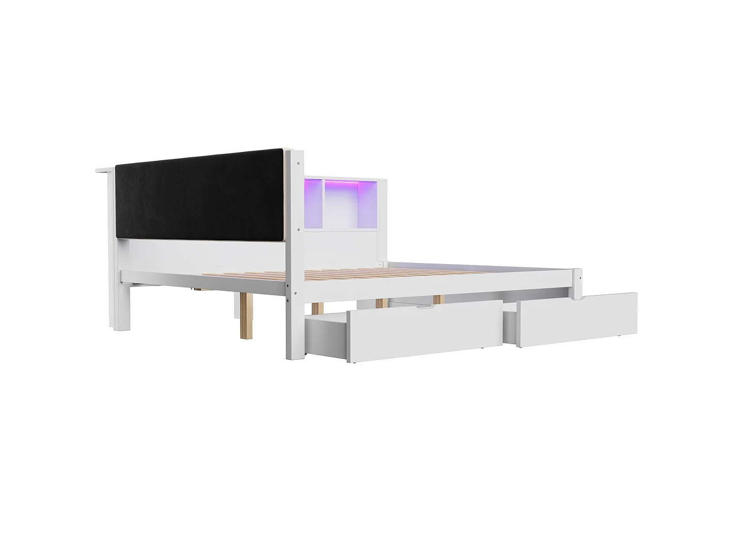 Slaapbank voor volwassenen 140x200 cm met 2 lades, USB-poort en LED-verlichting - Wit
