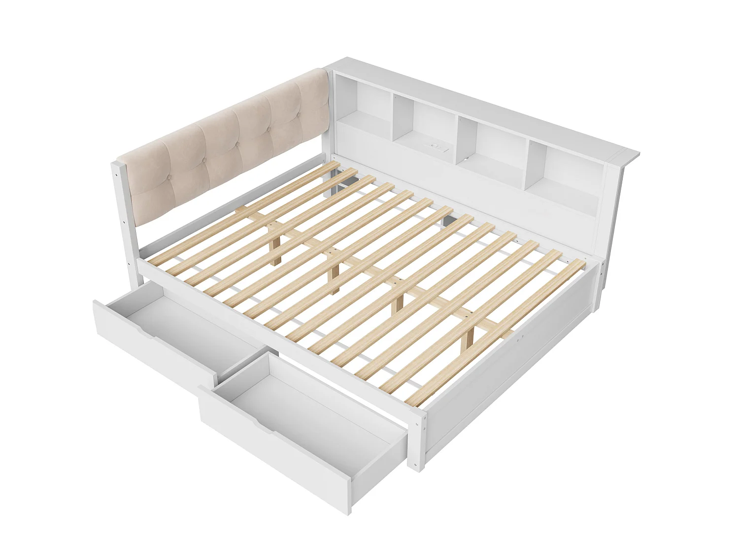 Slaapbank voor volwassenen 140x200 cm met 2 lades, USB-poort en LED-verlichting - Wit