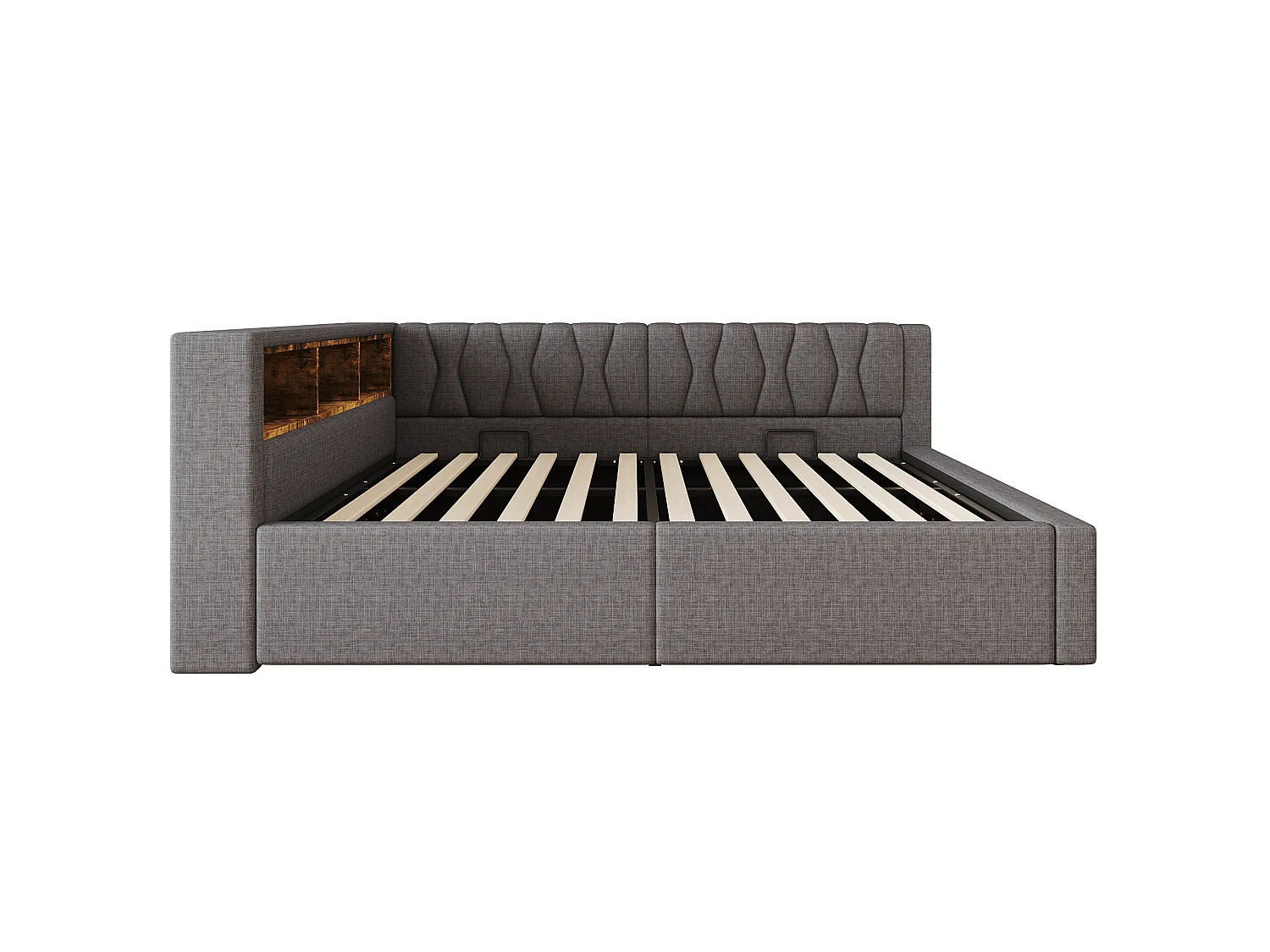 Schlafsofa mit Bettkasten 140x200cm - mit LED-Licht - mit Aufbewahrungsregal + USB-Anschluss - grau (Matratze nicht enthalten)