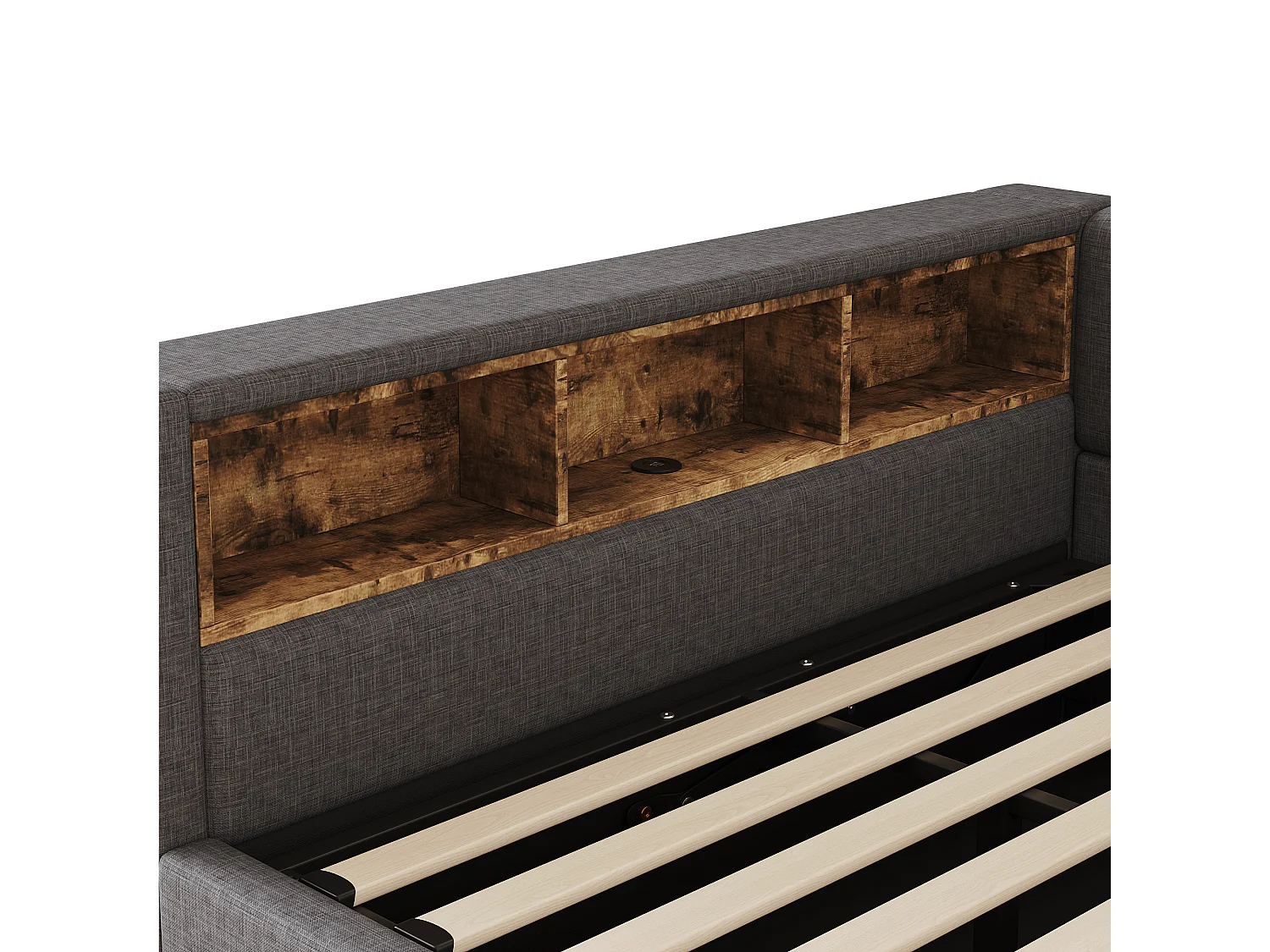 Schlafsofa mit Bettkasten 140x200cm - mit LED-Licht - mit Aufbewahrungsregal + USB-Anschluss - grau (Matratze nicht enthalten)