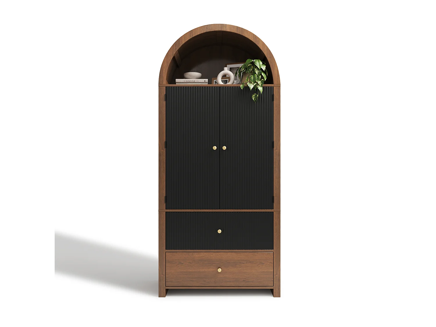 Keukendressoir met 2 lades en 2 deuren - Zwart en bruin, 80 x 40 x 180 cm