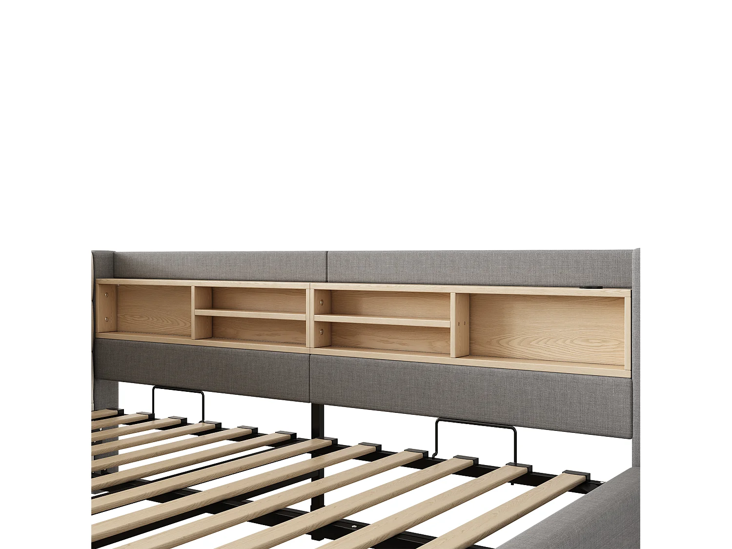 Schlafsofa mit Bettkasten 140x200cm - mit LED-Licht - mit Regalen und USB-Anschluss - grau (Matratze nicht enthalten)