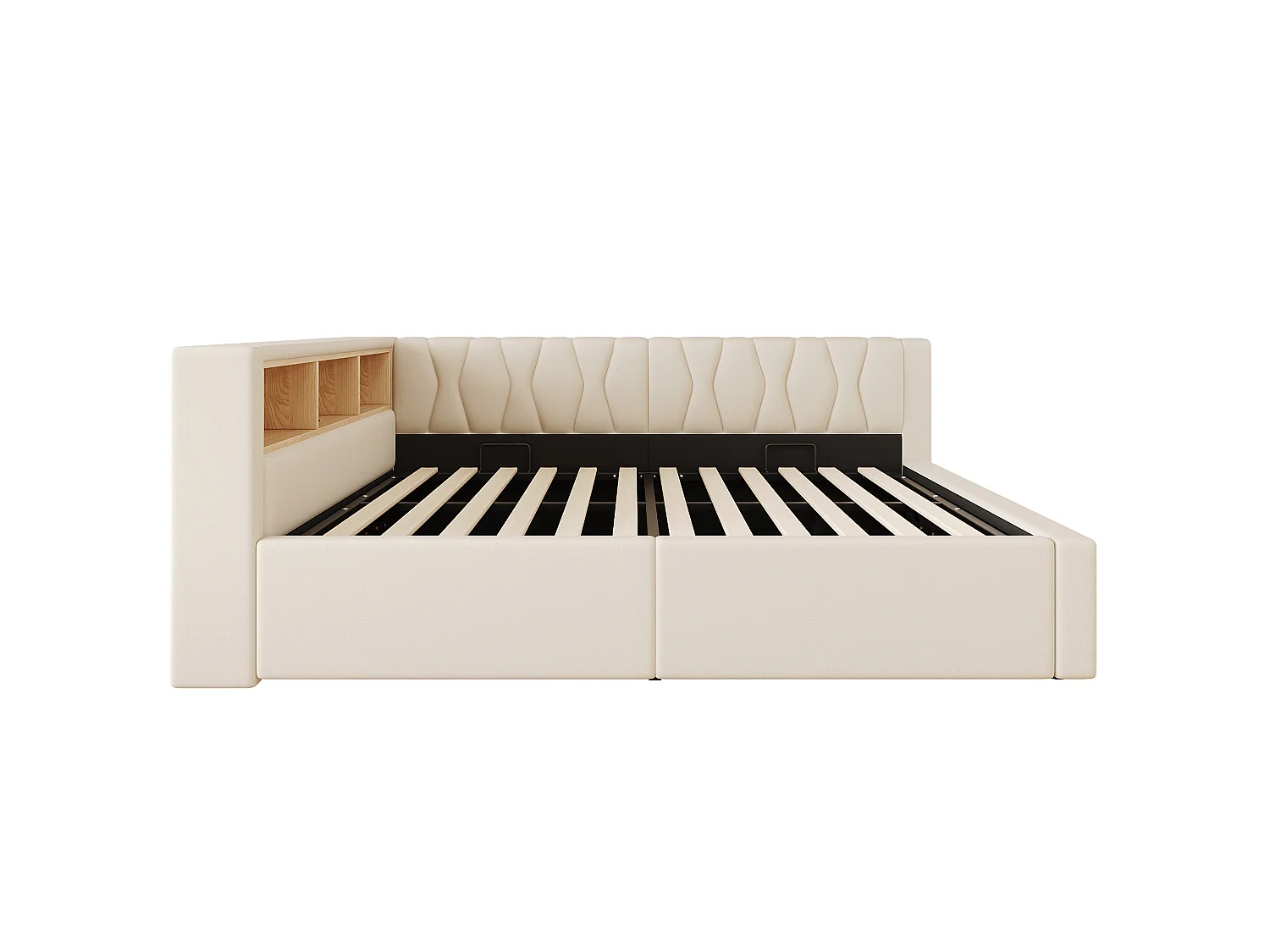 Schlafsofa mit Bettkasten 140x200cm - mit LED-Licht - mit Aufbewahrungsregal + USB-Anschluss - beige (Matratze nicht enthalten)