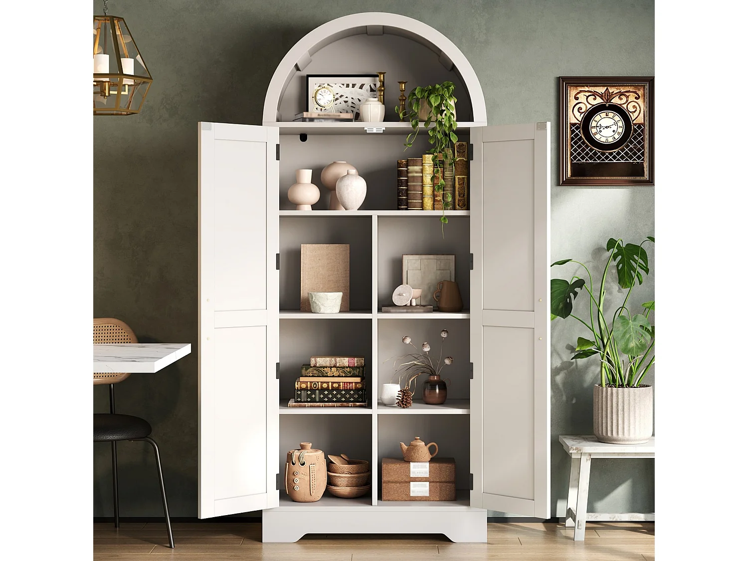 Buffet de cuisine 70x35x170 cm blanc avec portes et étagères réglables