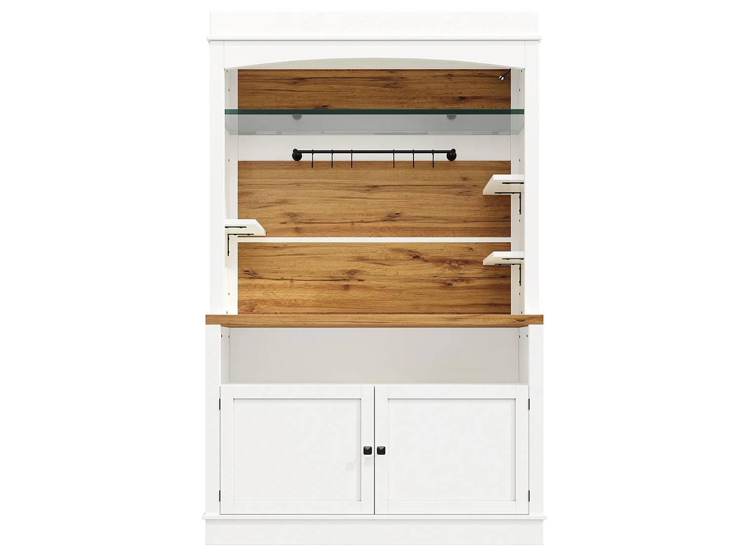 Buffet de cuisine 107x43x184 cm avec LED, crochets et 2 portes - Blanc