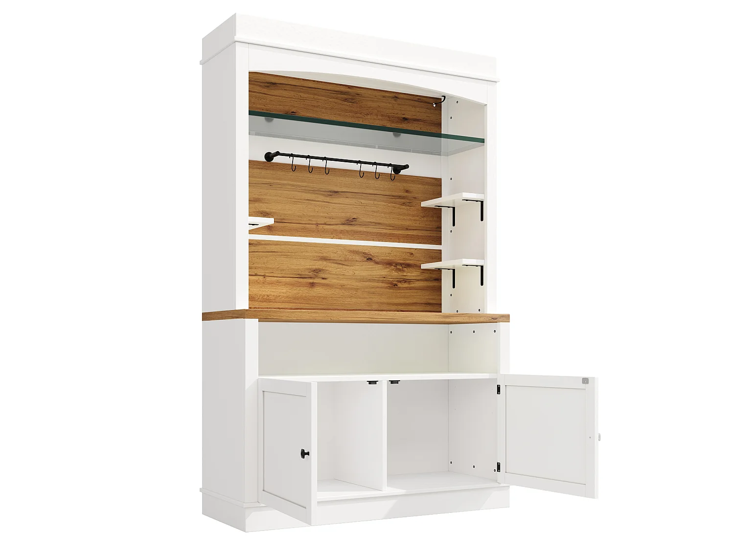 Buffet de cuisine 107x43x184 cm avec LED, crochets et 2 portes - Blanc