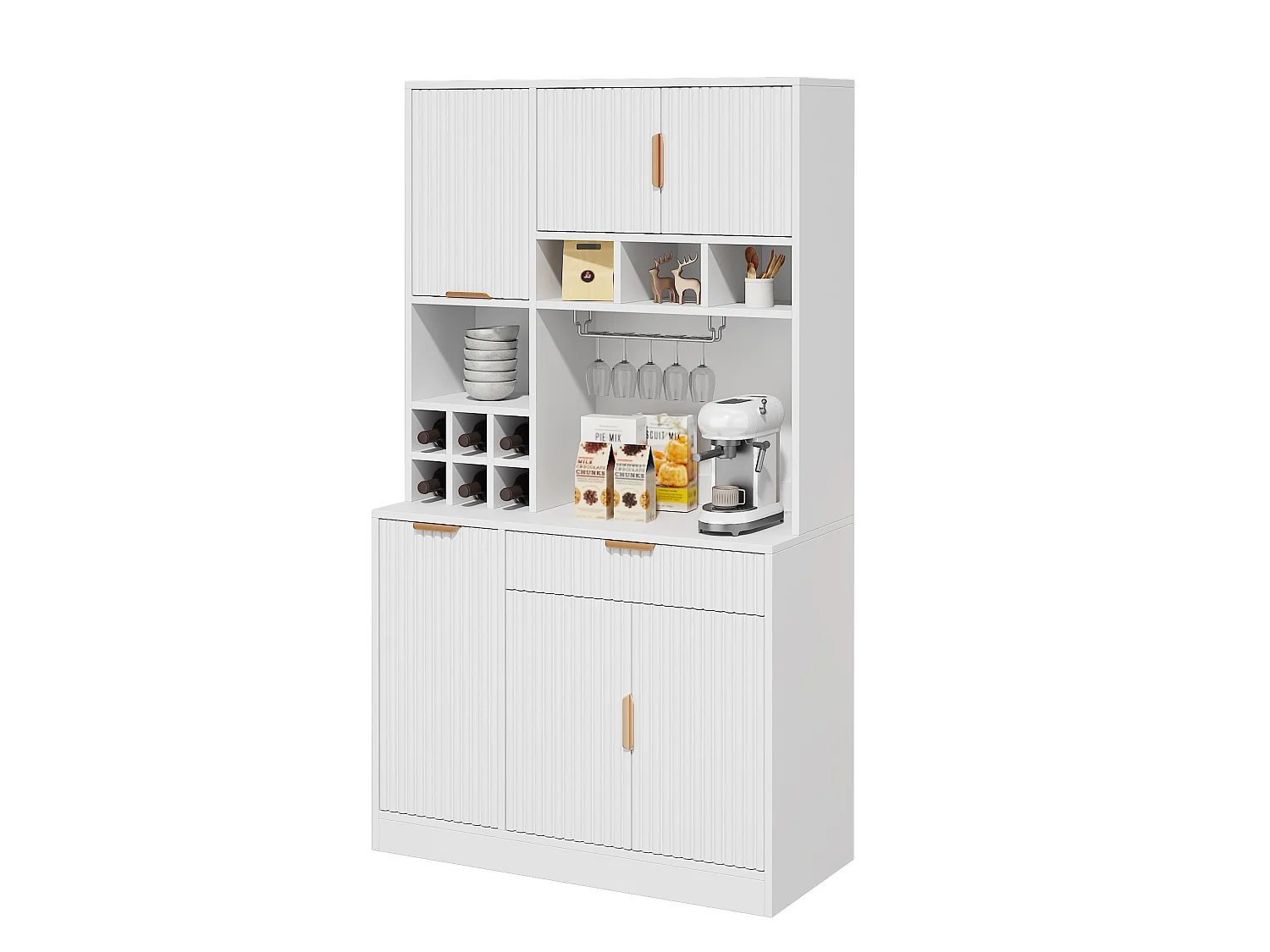 Aparador de cozinha com 6 portas, gaveta e tomadas - Branco