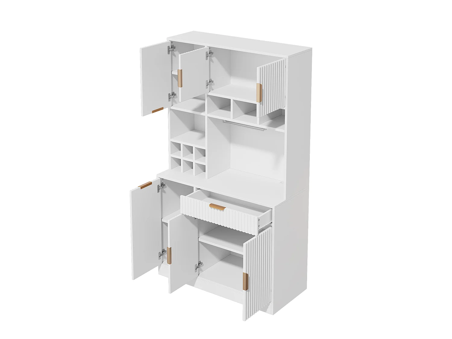 Aparador de cozinha com 6 portas, gaveta e tomadas - Branco