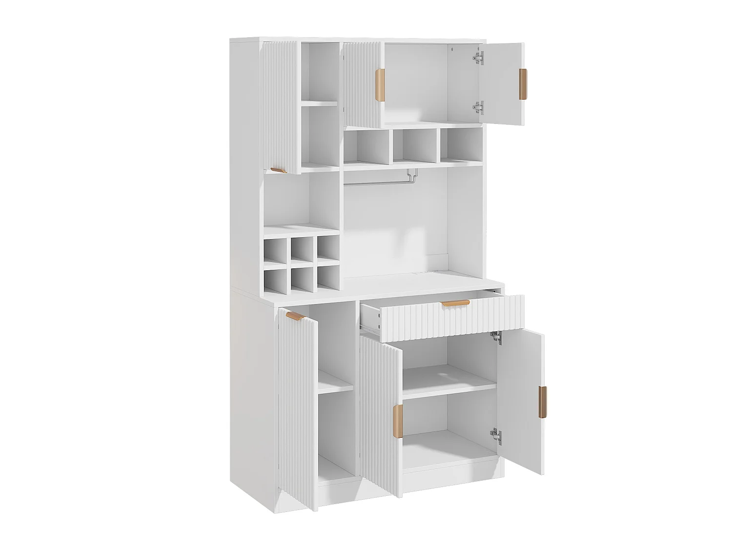 Aparador de cozinha com 6 portas, gaveta e tomadas - Branco