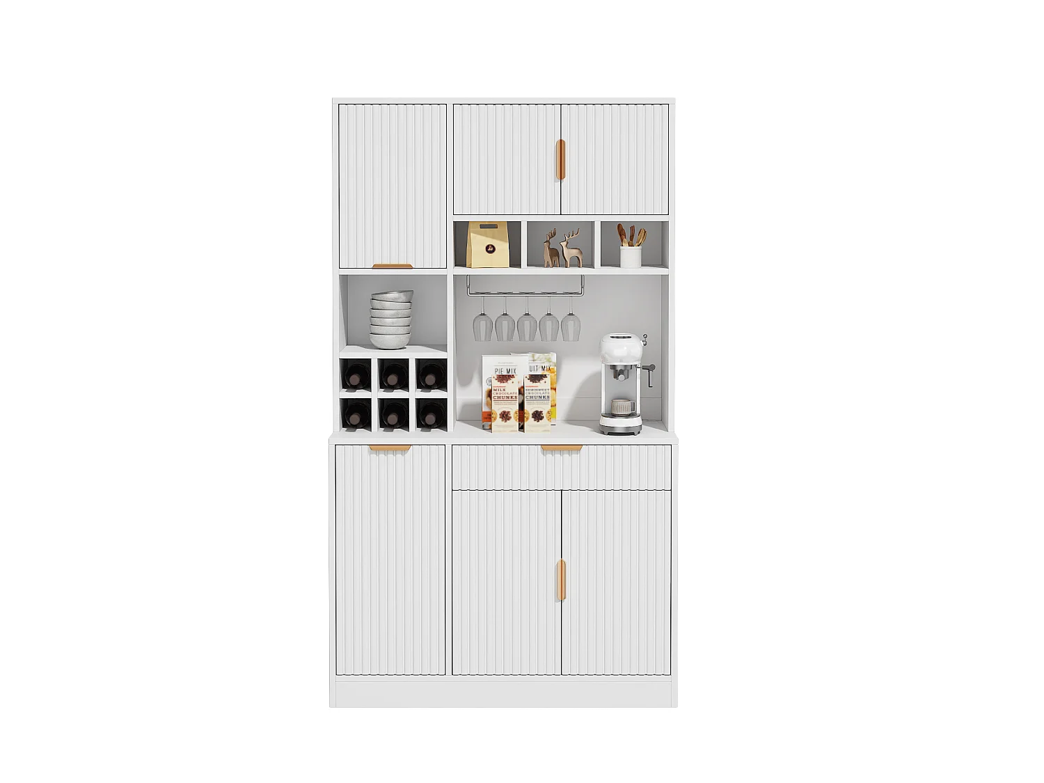 Aparador de cozinha com 6 portas, gaveta e tomadas - Branco