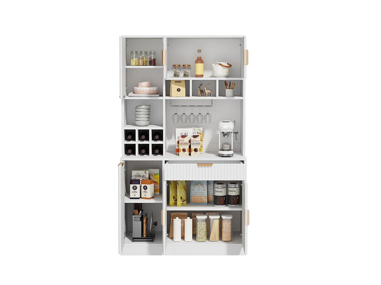 Aparador de cozinha com 6 portas, gaveta e tomadas - Branco