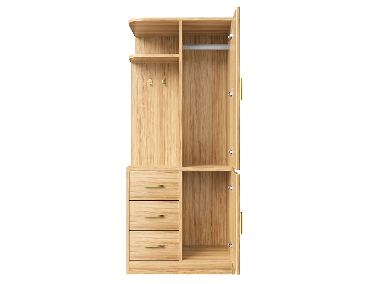 Szafa jednodrzwiowa 70×50×170 - z półkami - z 3 szufladami - z haczykami - naturalny