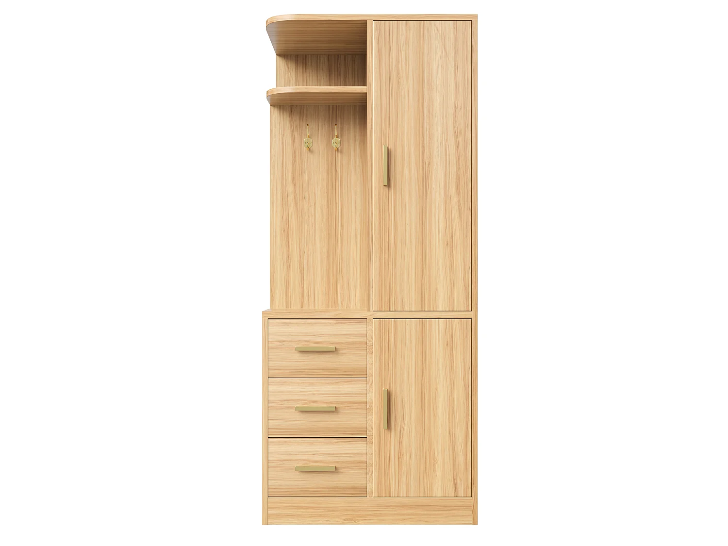 Szafa jednodrzwiowa 70×50×170 - z półkami - z 3 szufladami - z haczykami - naturalny