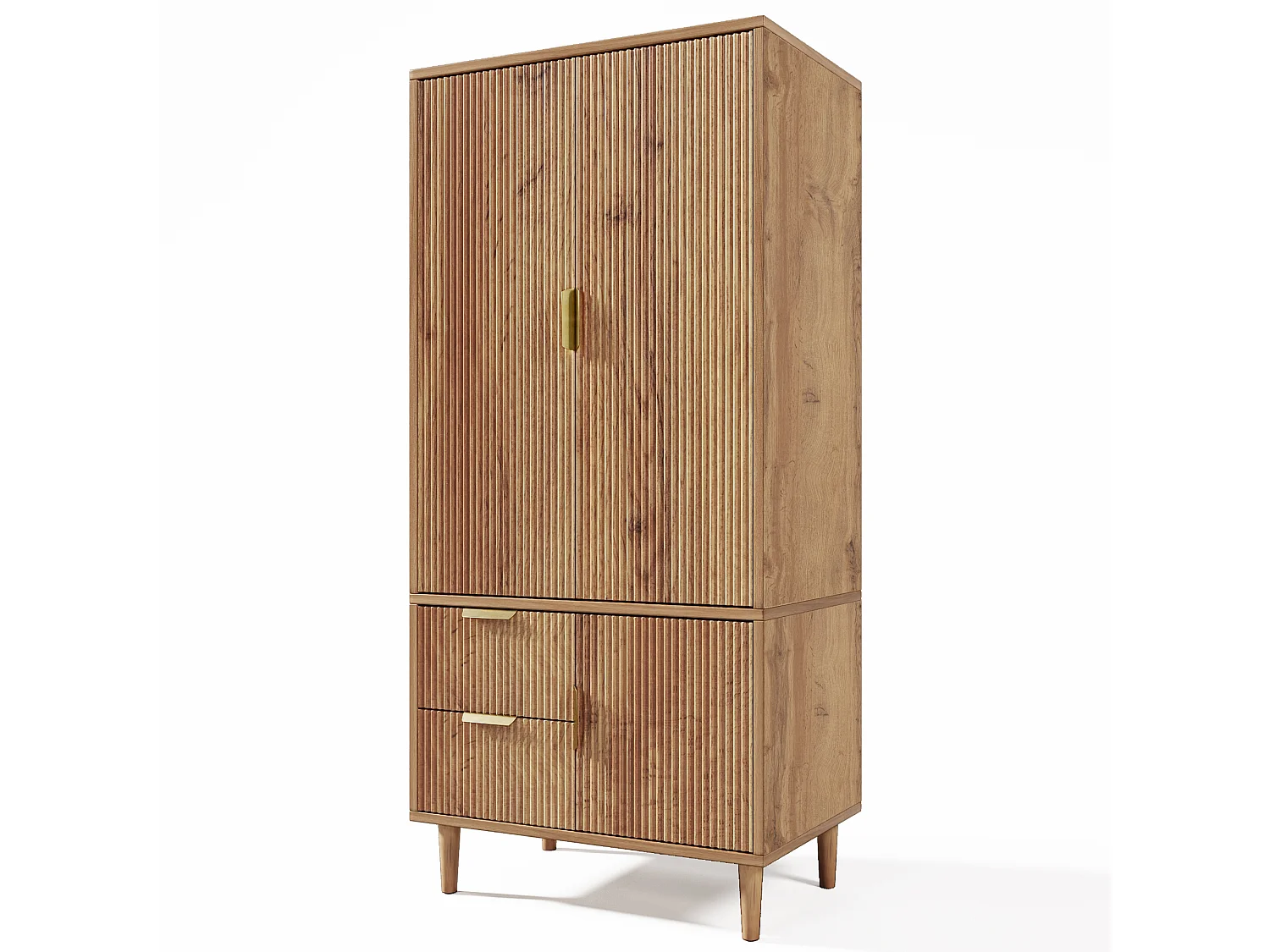 Armoire 80x50x177cm - texture de rainure 3D - avec 3 portes et 2 tiroirs - avec portant à vêtements - chêne