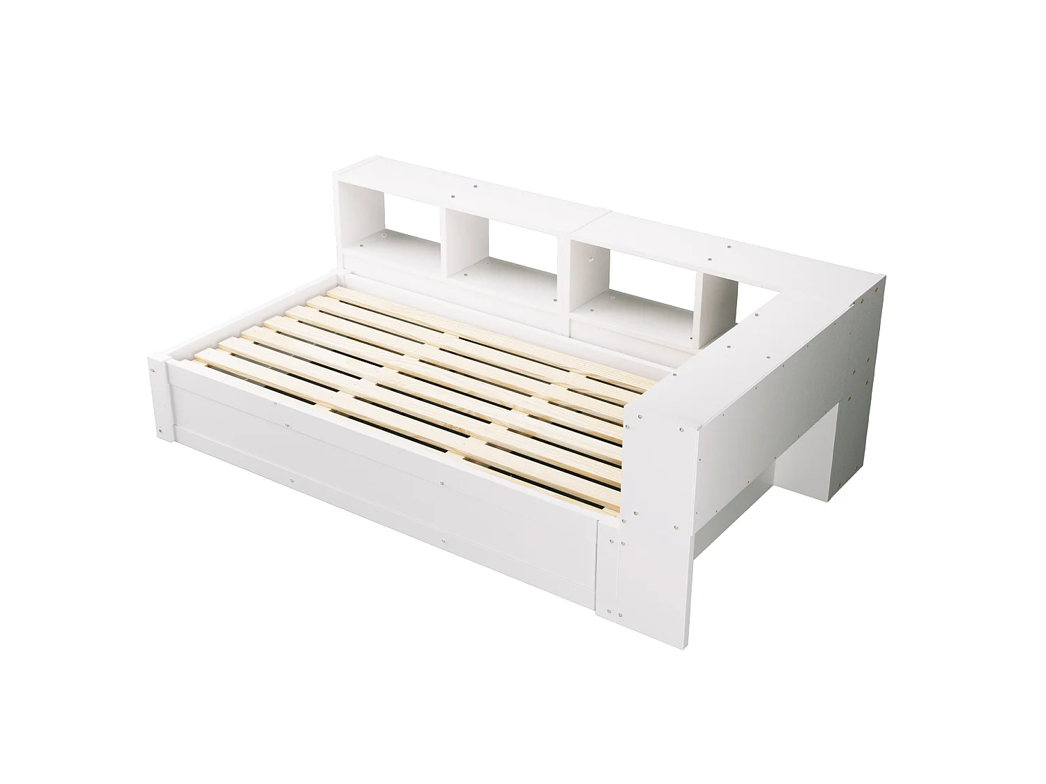Lit coffre enfant 90x200 cm avec LED, prise et rangements - Blanc
