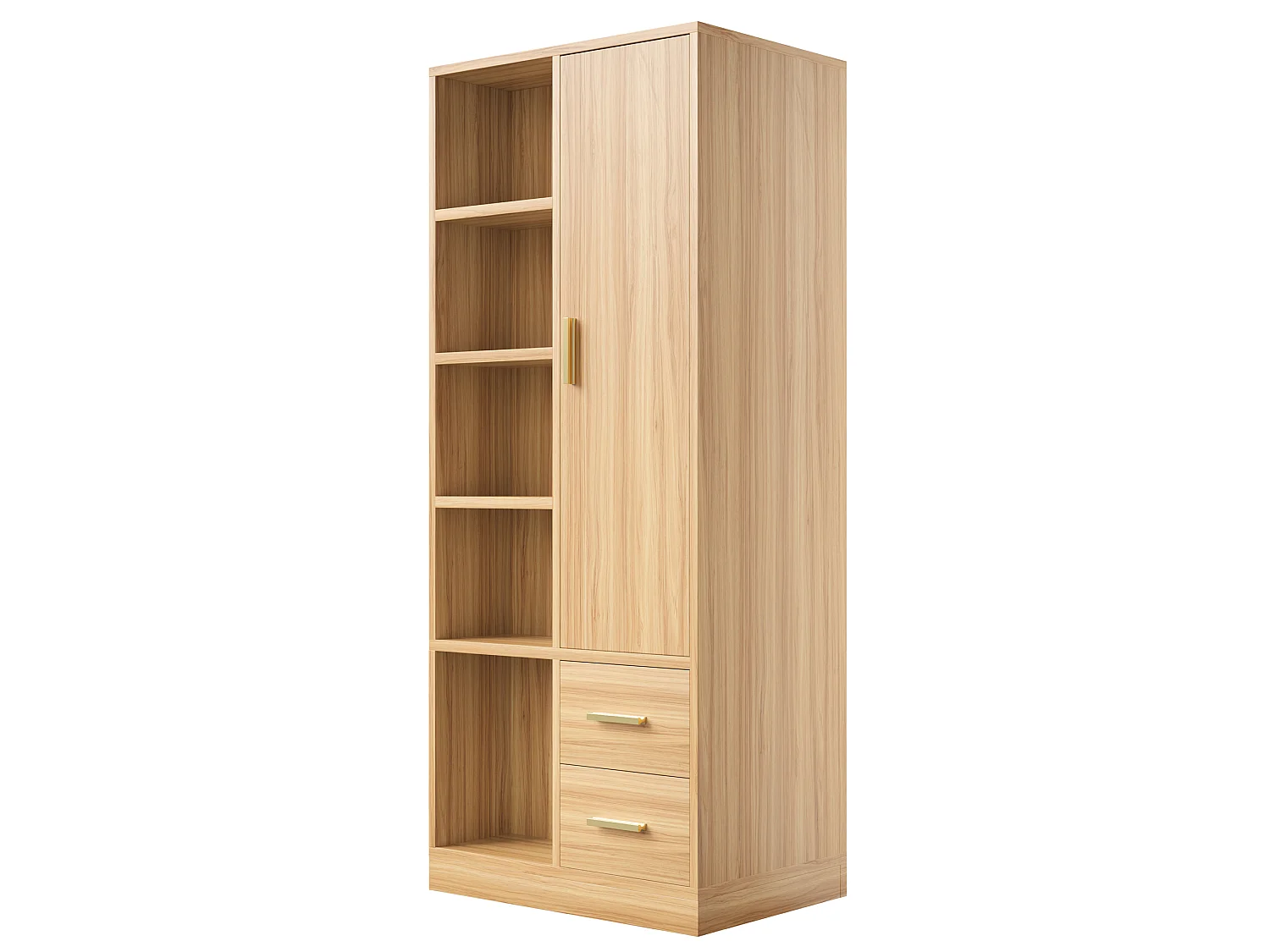 Szafa jednodrzwiowa, 70 × 50 × 170 cm - z półkami - z dwoma oddzielnymi drążkami na ubrania - z 2 szufladami - naturalny