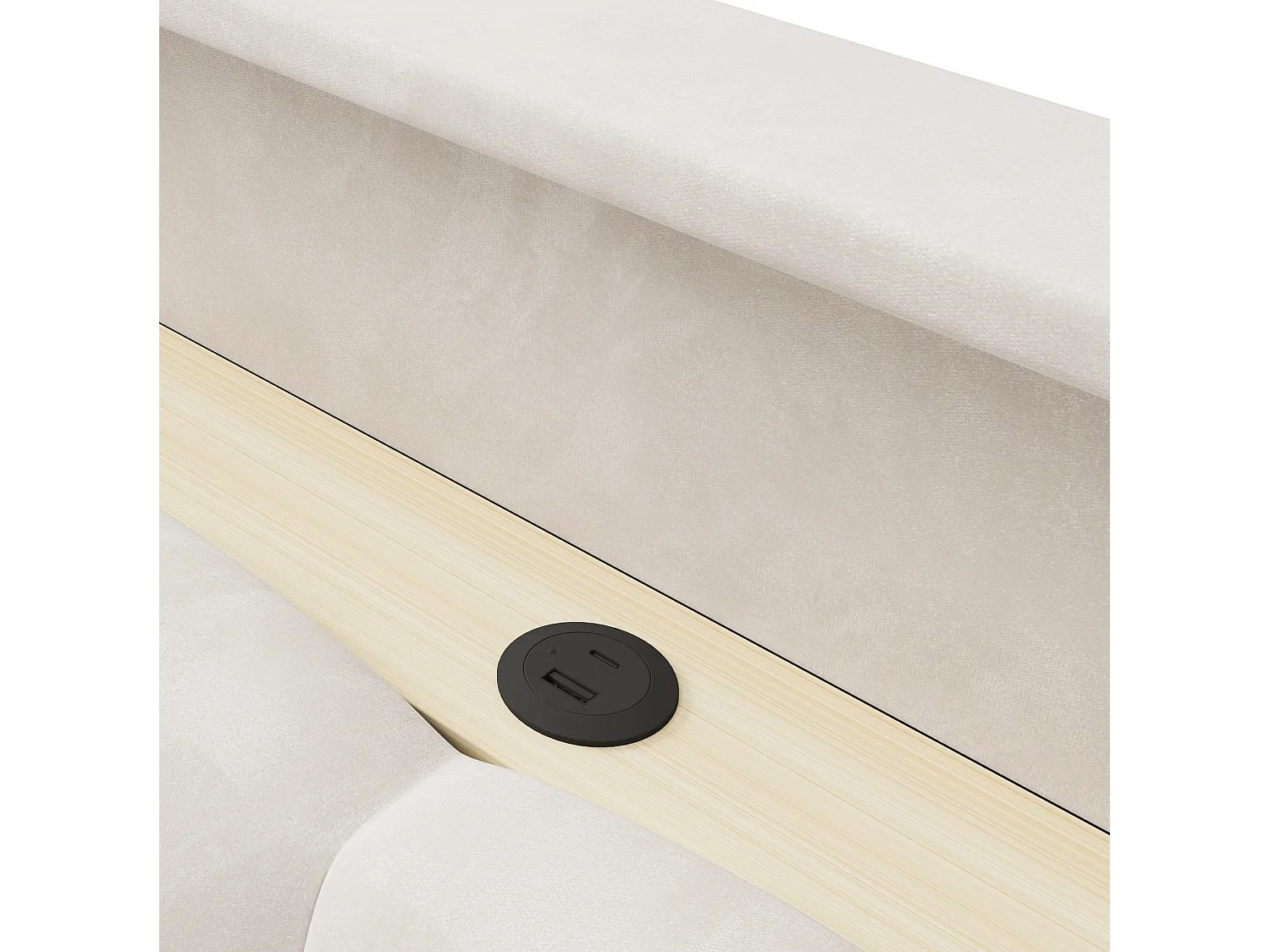 Lit coffre adulte 180x200 cm avec LED et ports USB - Lit double en velours beige