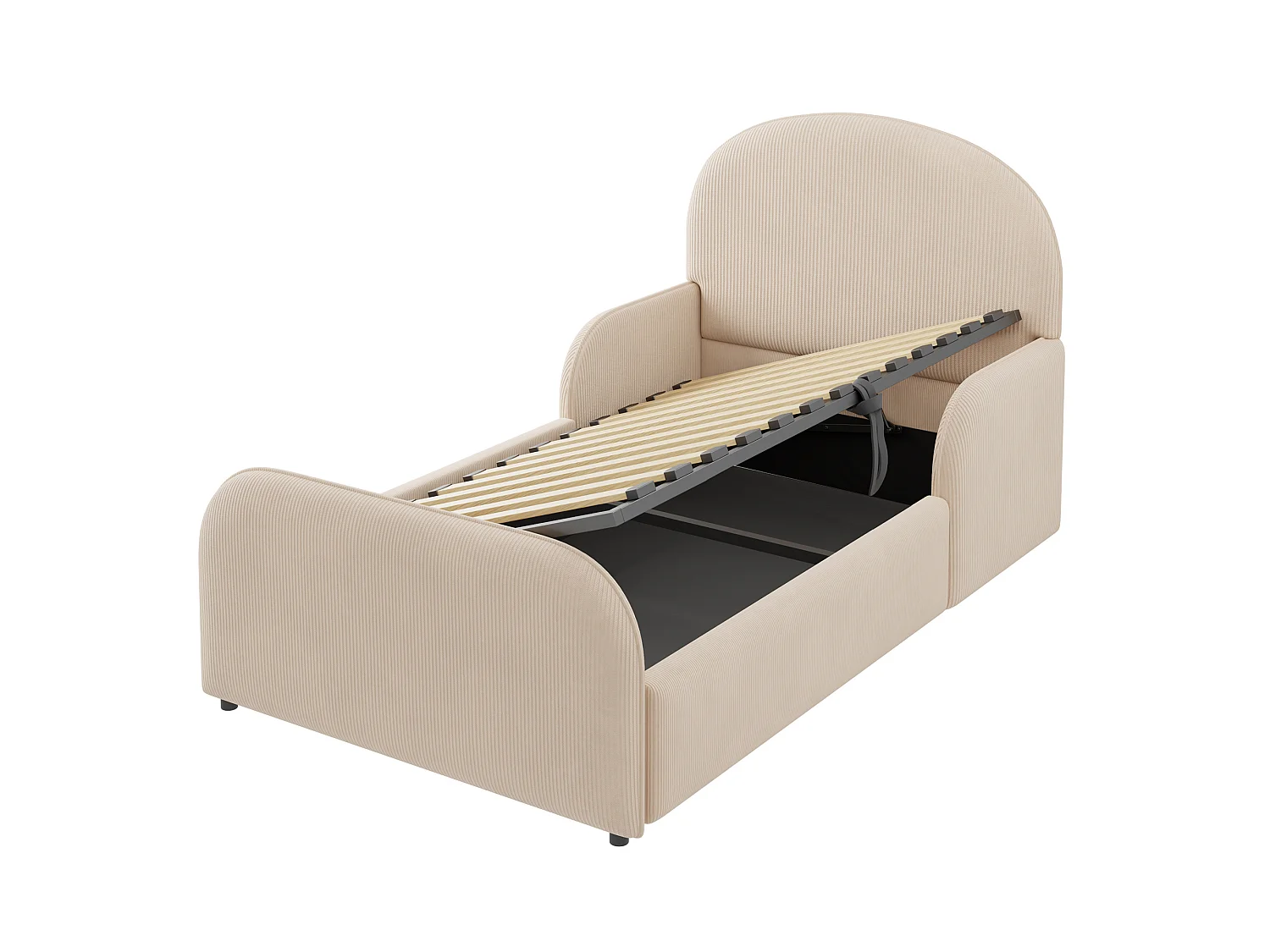 Lit coffre enfant 90x200 cm avec sommier à lattes - Tissu en velours beige