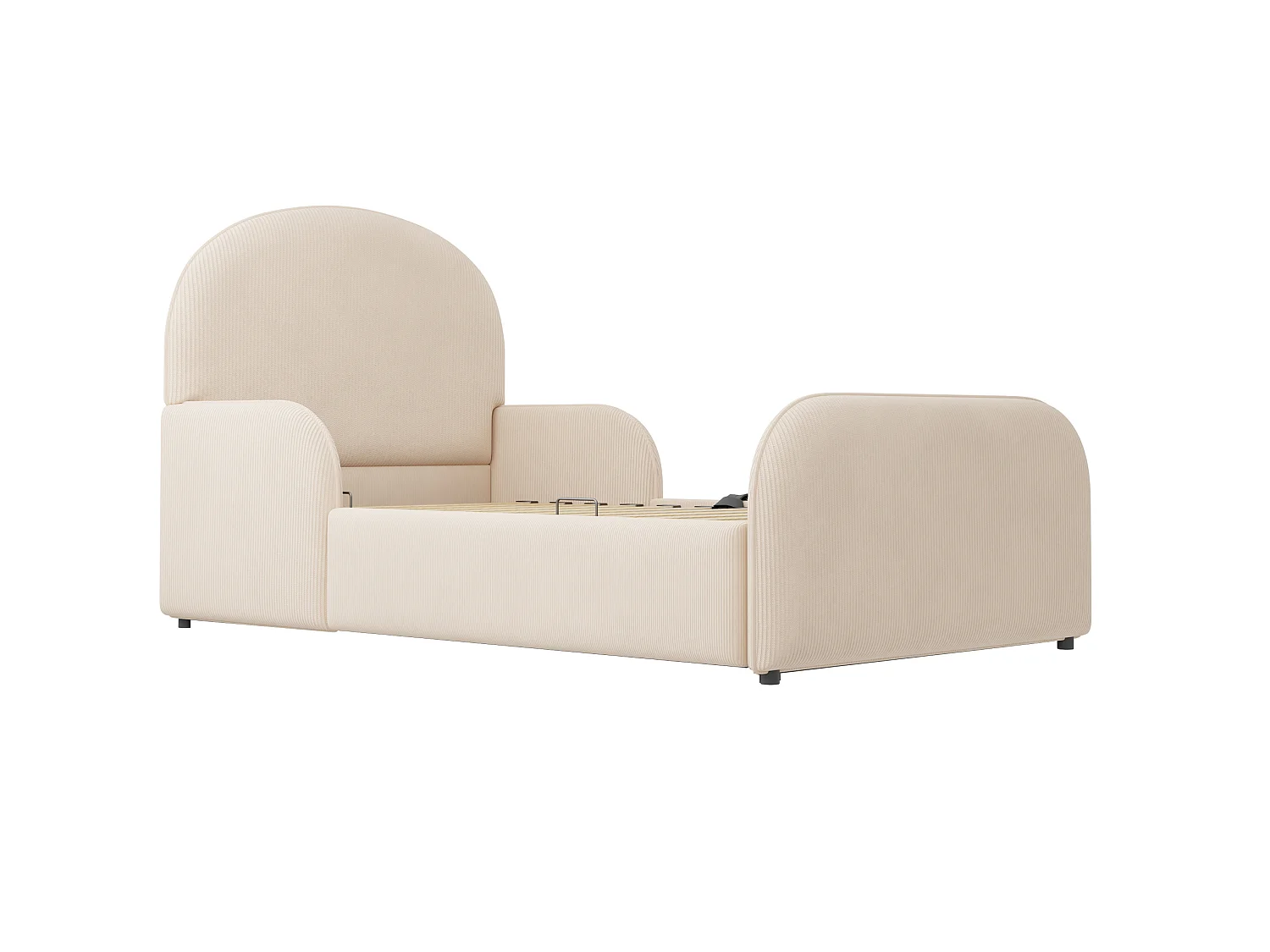 Lit coffre enfant 90x200 cm avec sommier à lattes - Tissu en velours beige