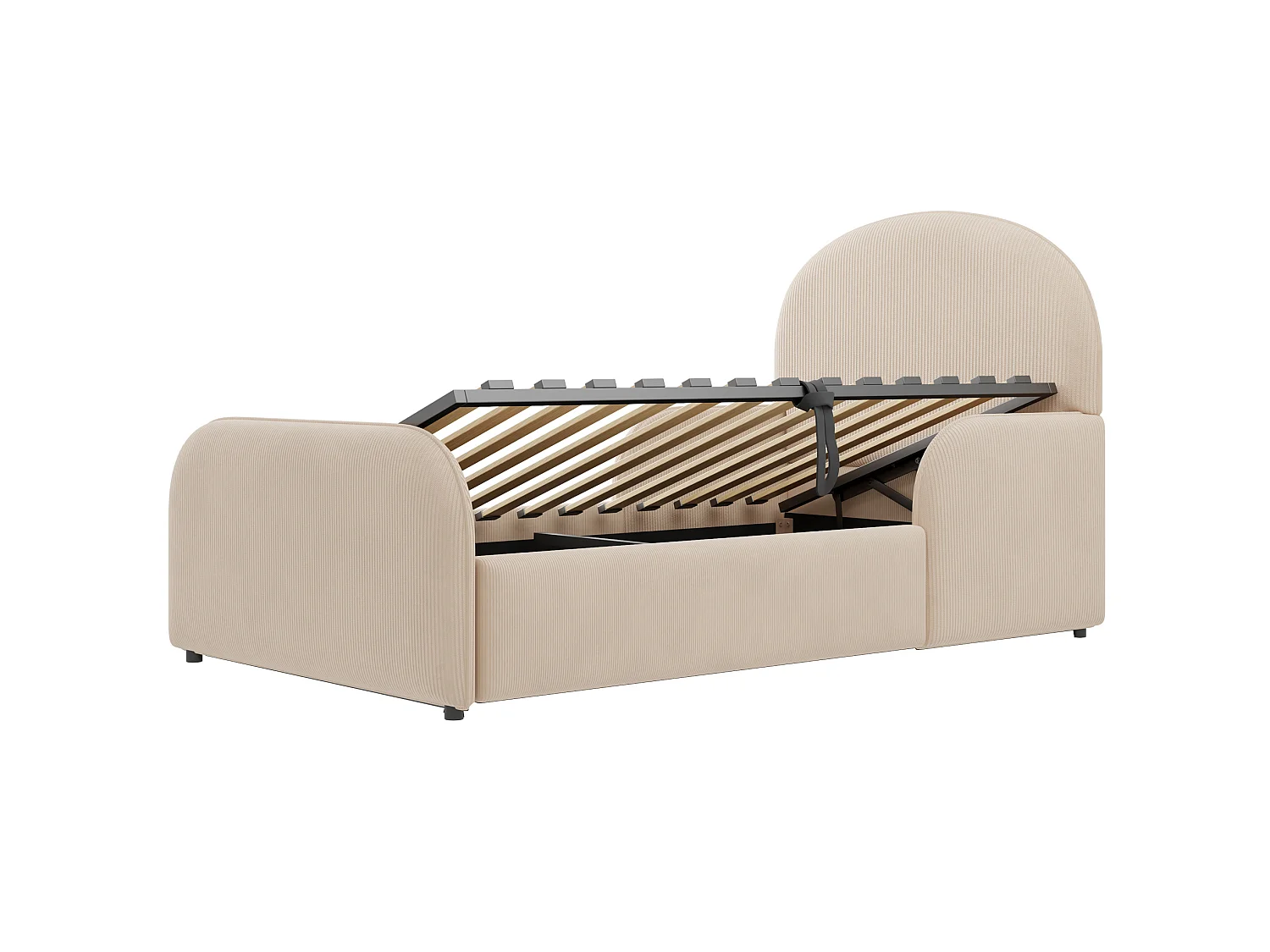 Lit coffre enfant 90x200 cm avec sommier à lattes - Tissu en velours beige
