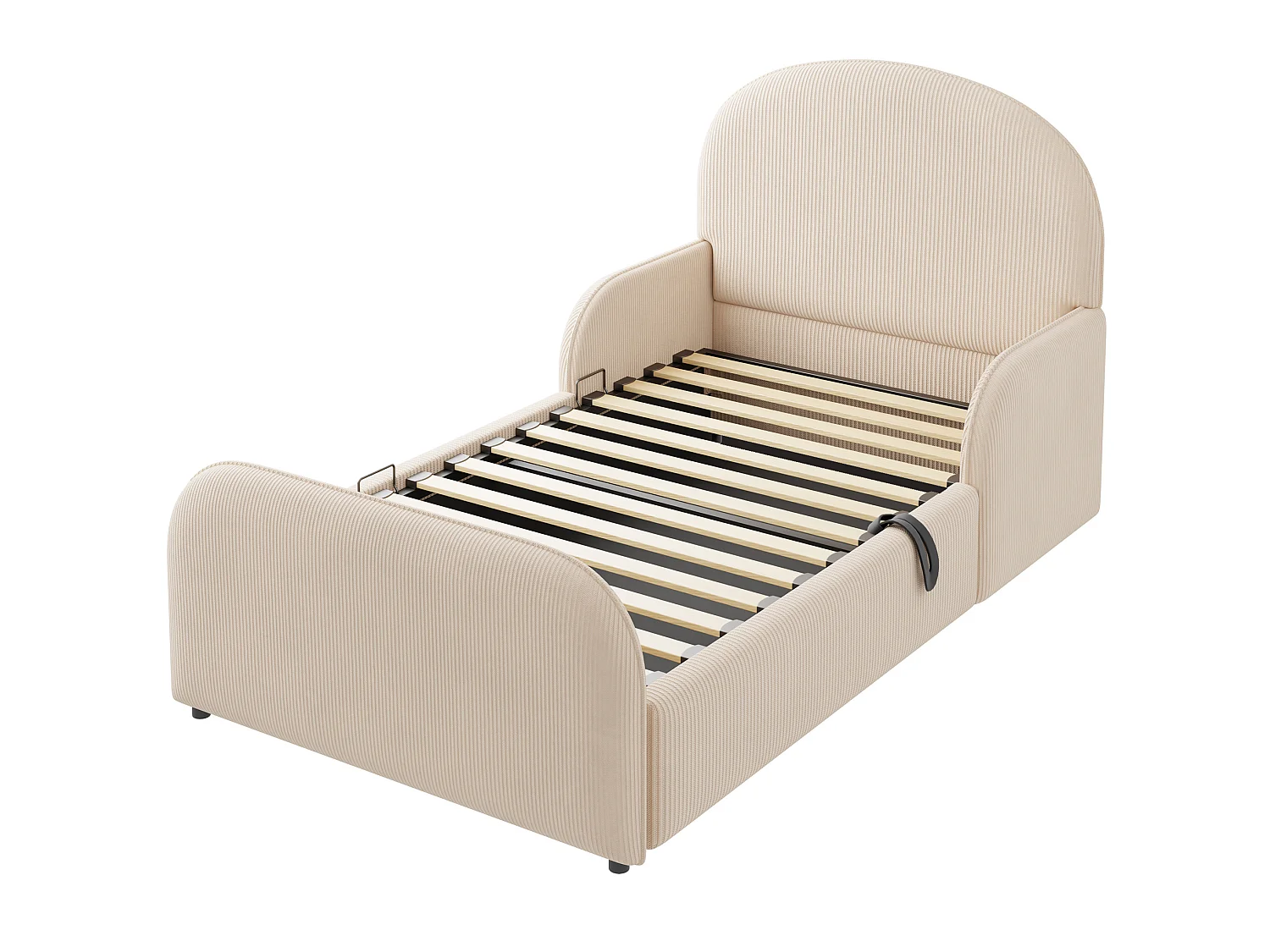 Lit coffre enfant 90x200 cm avec sommier à lattes - Tissu en velours beige