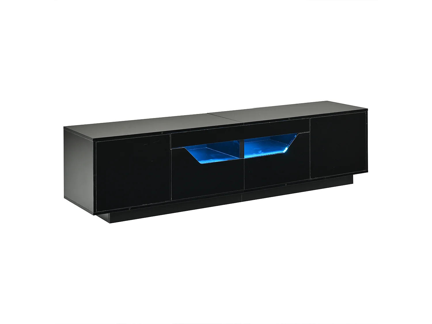 Meuble TV haute brillance 180x40x45 cm - Avec éclairage LED - 2 tiroirs et 2 portes - Compatible avec téléviseurs 75 pouces - Blanc