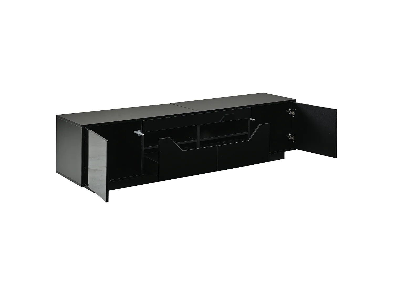Meuble TV haute brillance 180x40x45 cm - Avec éclairage LED - 2 tiroirs et 2 portes - Compatible avec téléviseurs 75 pouces - Blanc