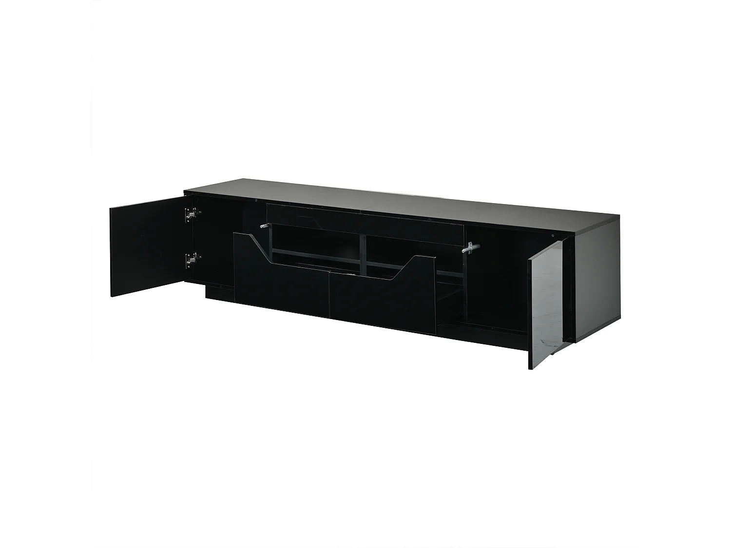 Meuble TV haute brillance 180x40x45 cm - Avec éclairage LED - 2 tiroirs et 2 portes - Compatible avec téléviseurs 75 pouces - Blanc