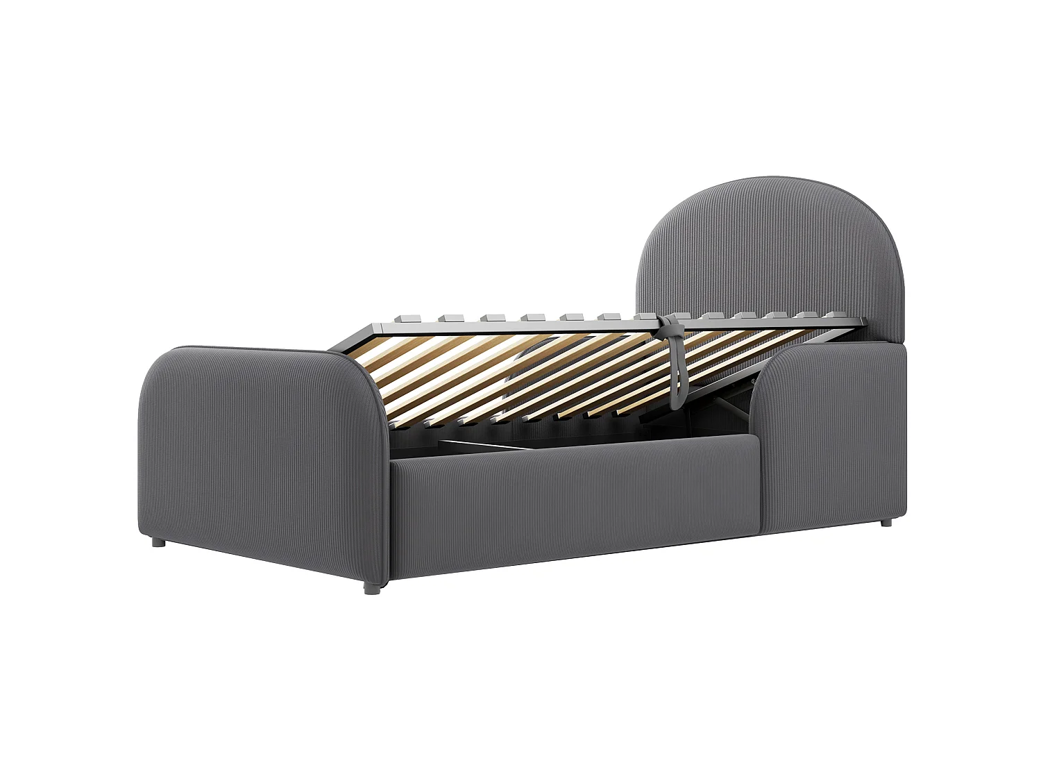 Lit coffre enfant 90x200 cm avec sommier à lattes - Tissu en velours gris