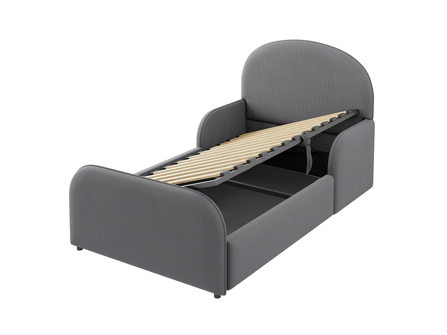 Lit coffre enfant 90x200 cm avec sommier à lattes - Tissu en velours gris