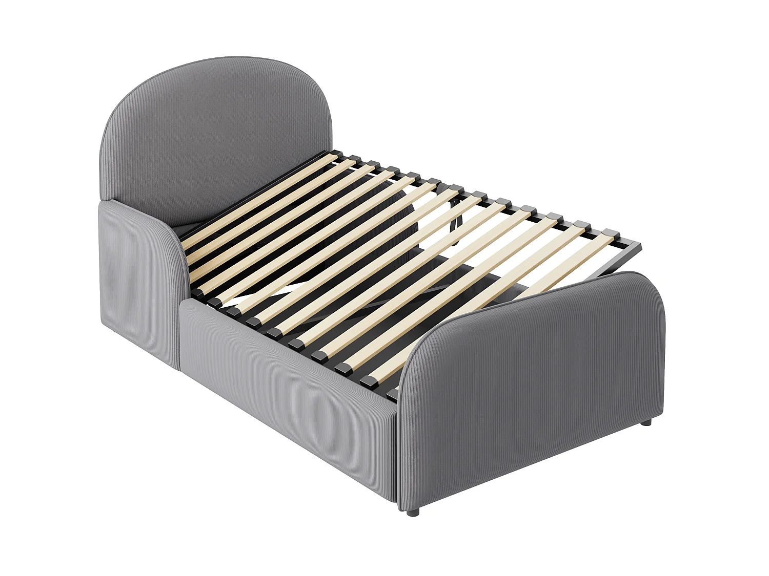 Lit coffre enfant 90x200 cm avec sommier à lattes - Tissu en velours gris